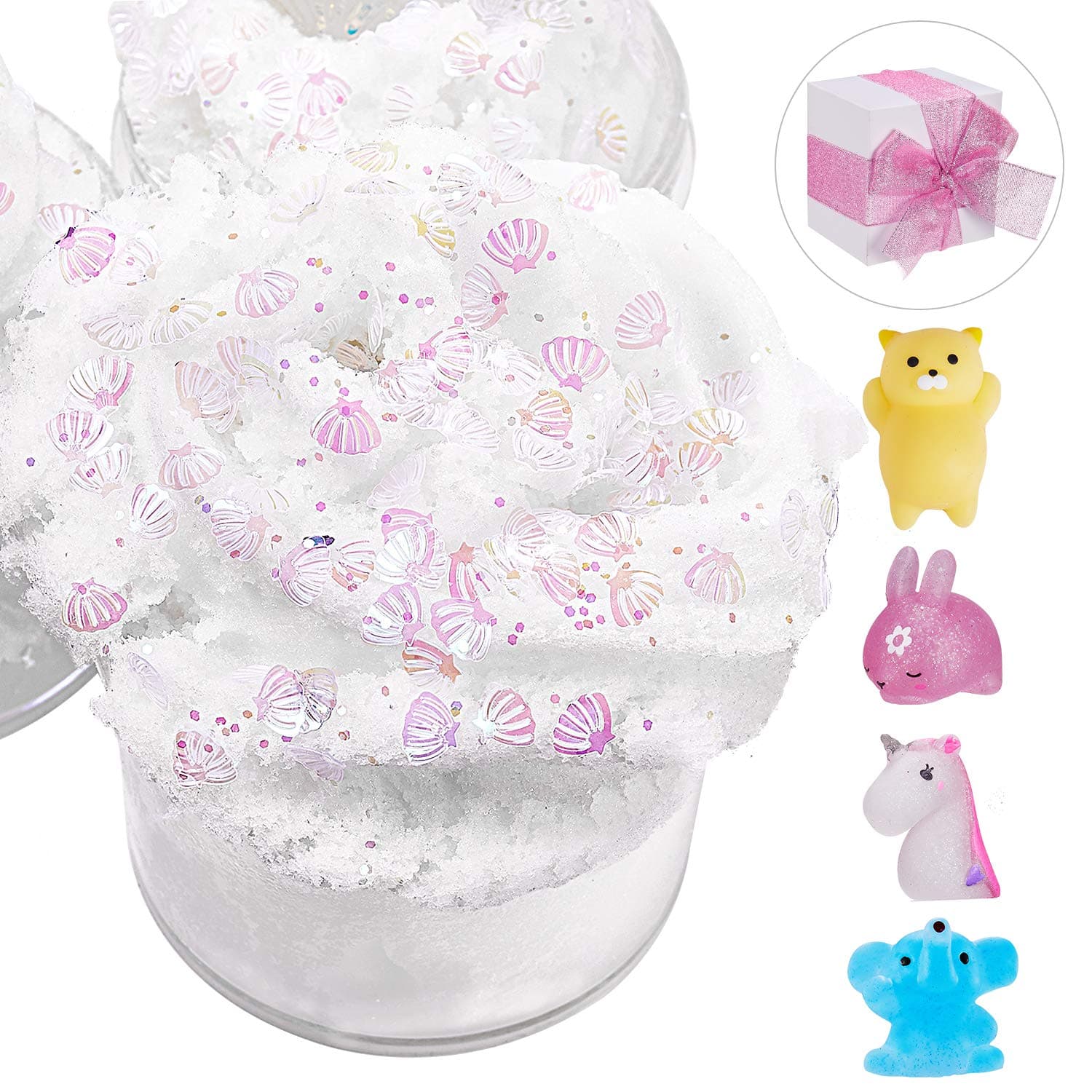 Riletoy Fluffy Cloud Slime with Fairy Charms Scented,Tropical Twis Stress Relief Toys for Kids and Adults.Super Soft and Non-Stick ,8oz with Gift Box (4 pcs Squishy Toys Included)