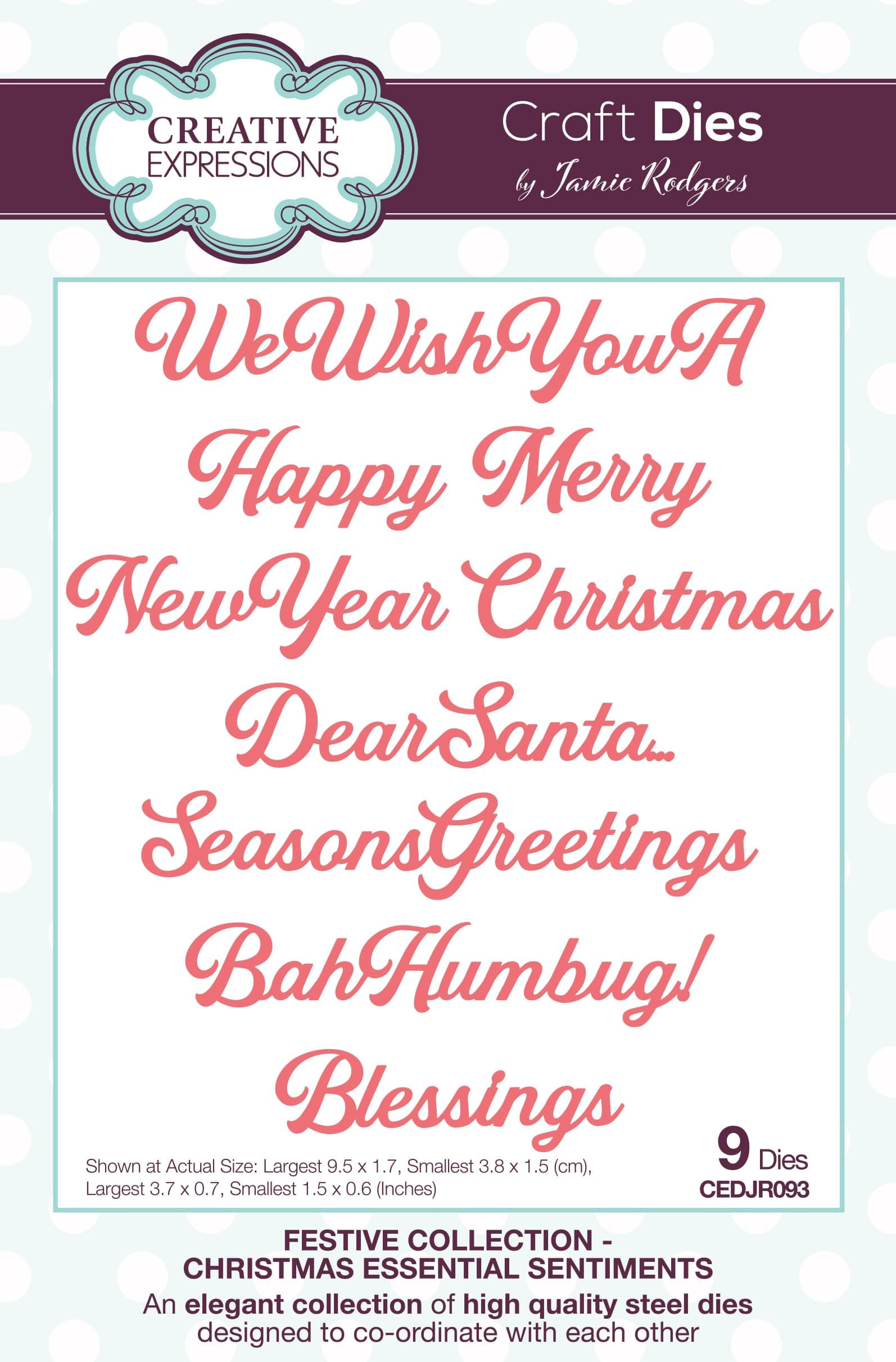 Craft Dies by Jamie Rodgers-Christmas Essential Sentiments, Size 9.5 cm x 1.7 cm, Metal