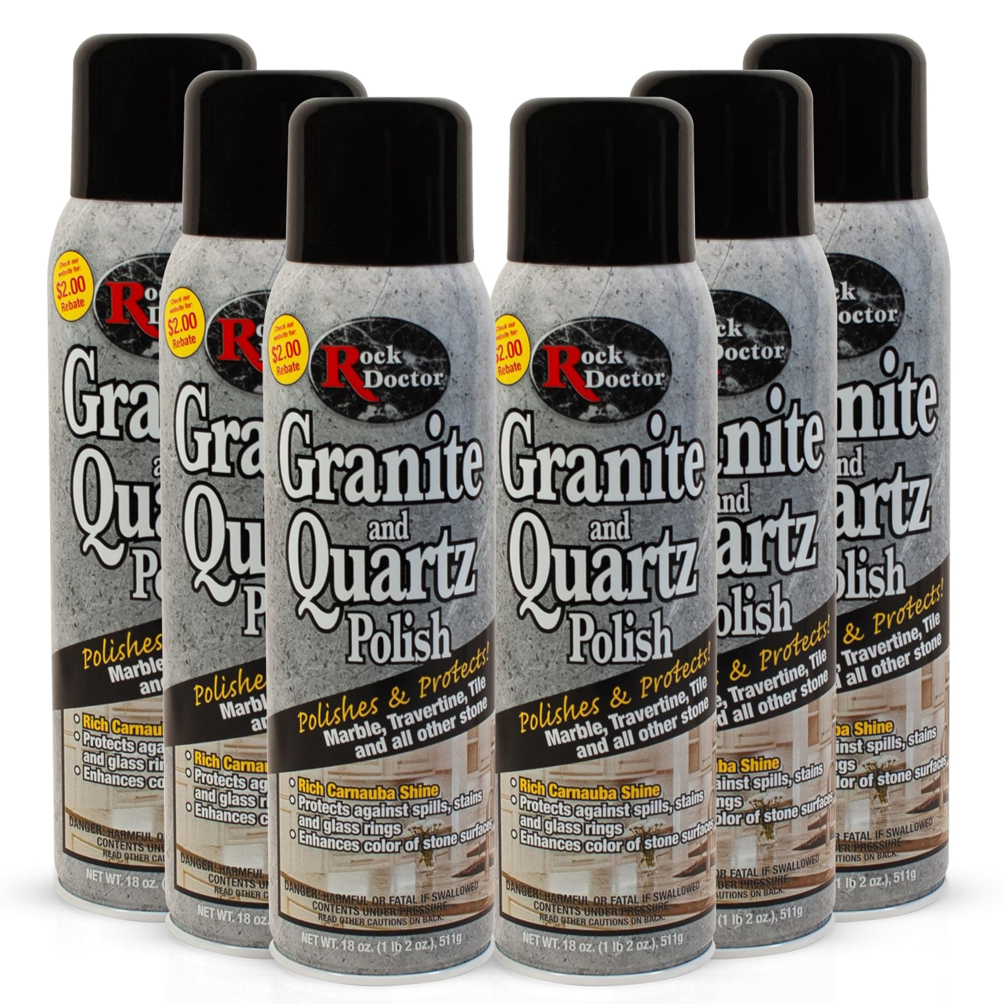 Rock Doctor Granite Polish Spray and Surface,18oz.Can Polish Tile, Marble, Kitchen Countertop, and Natural Stone Surfaces, Radiant Shine Pack of 6