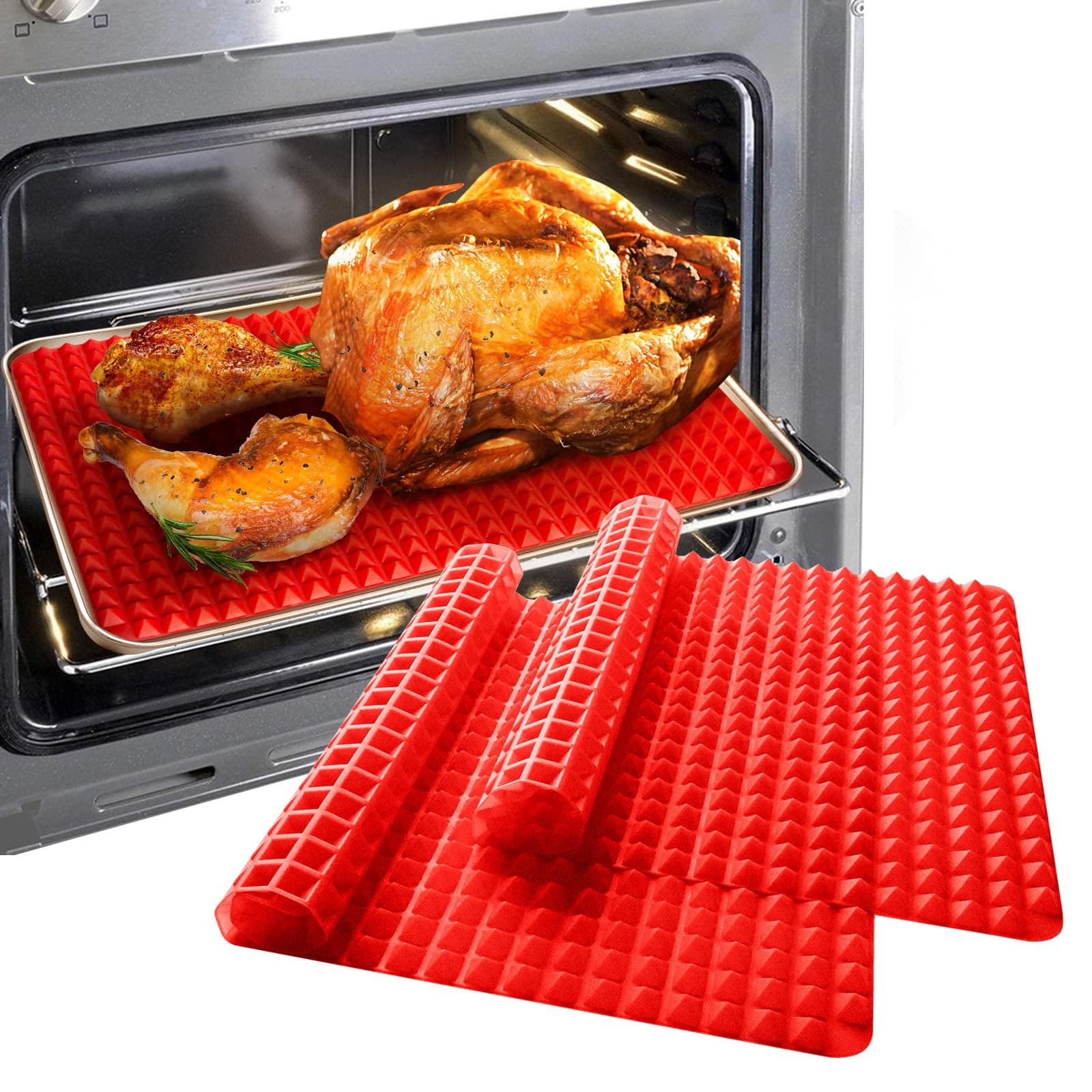 Silicone Baking Mat Sheets for Oven Mats Cooking Pan 16"x11" 6.7"x6.7" 2 Pack Non-Stickfor Oven Grilling BBQ (2 Pack Red 16"x11")