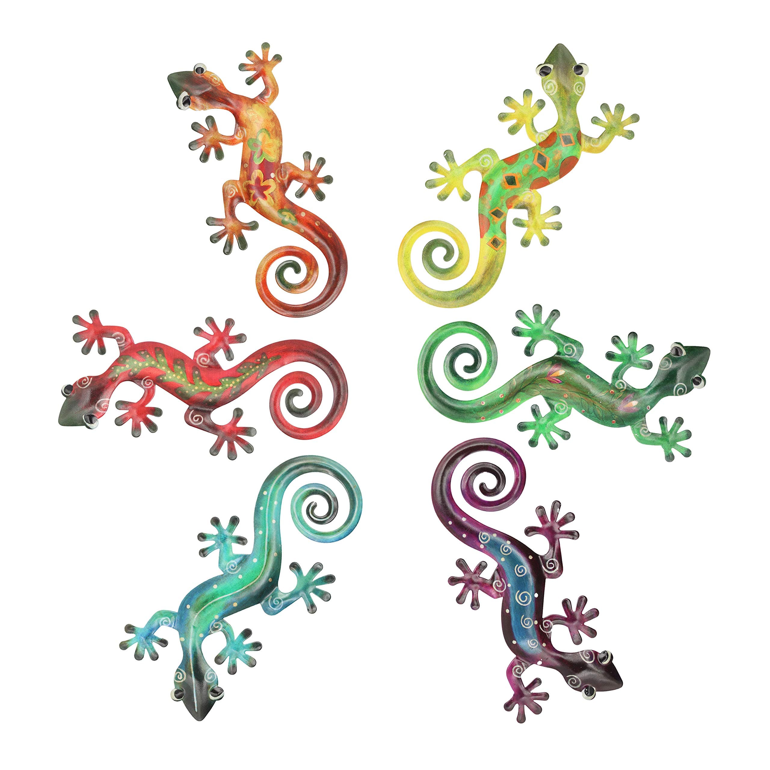 Hanizi Metal Gecko Wall Decor Wall Sculpture Hanging Art Indoor Outdoor, 6 Pack 8.5 x 4.3 inches