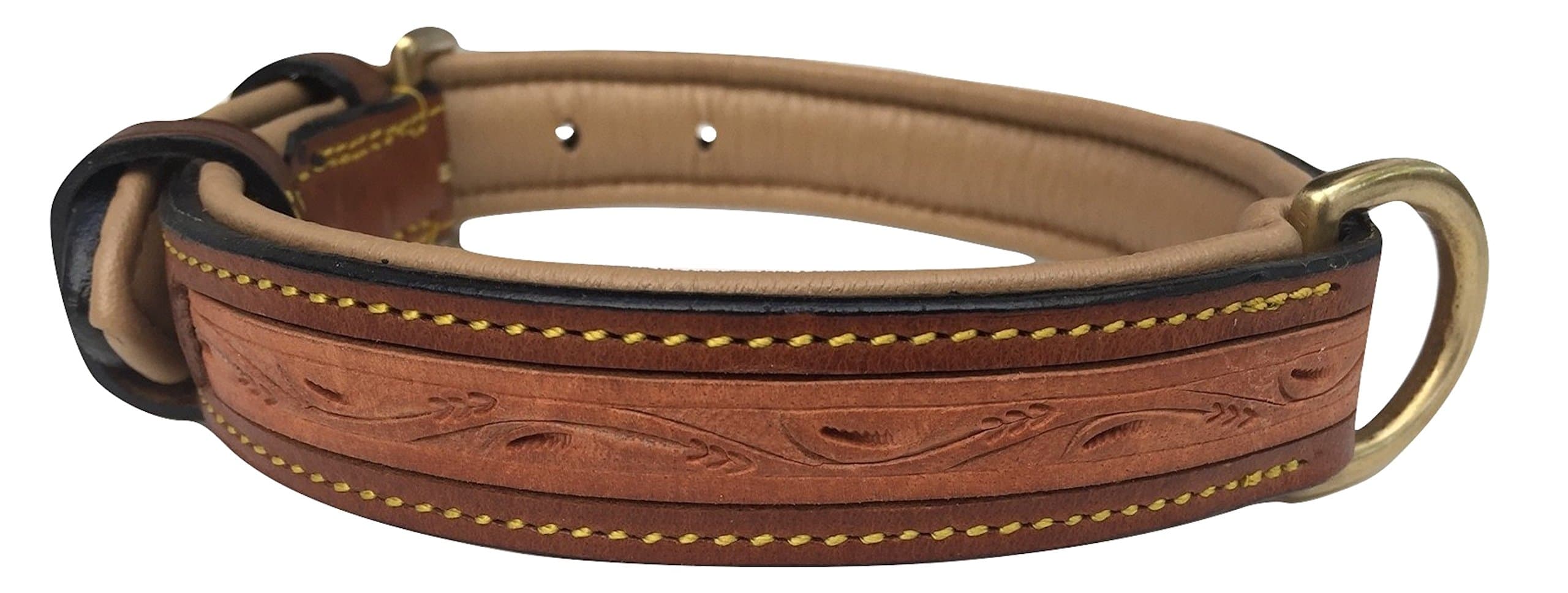 Custom Leather Padded Dog Collar, Hand Tooled, Medium Brown