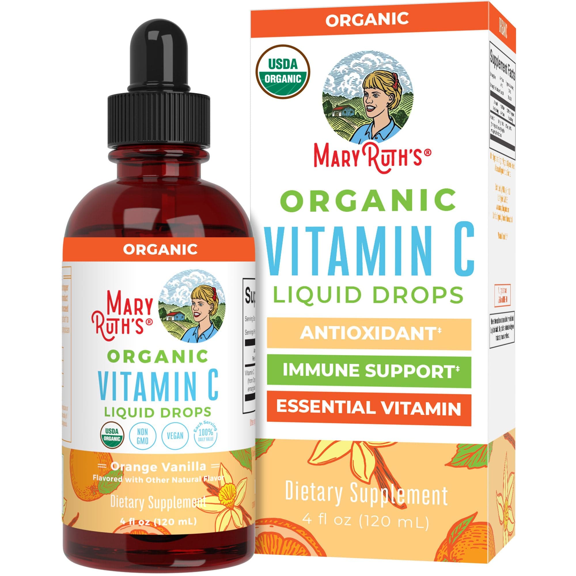 MaryRuth Organics Organic Vitamin C Supplement | Liquid Vitamin C Liquid Drops for Adults & Kids | Immune Support Supplement for Overall Health | Vegan | Non-GMO | Gluten Free | 4 Fl Oz