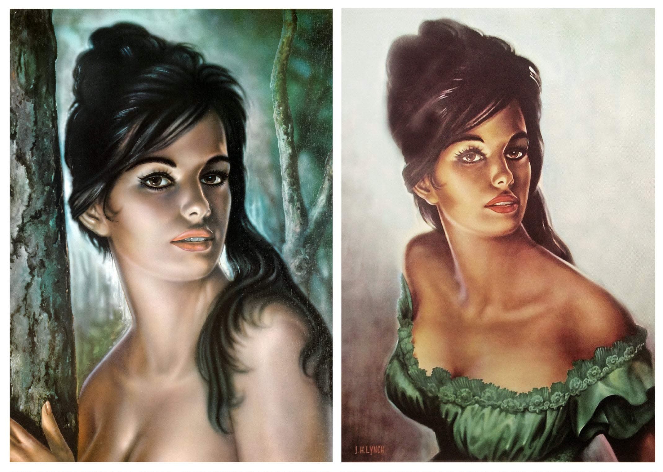 Didymus Co Pair of Tina Prints by J H Lynch from the Tretchikoff Era - Vintage Kitsch Art Print (A4)