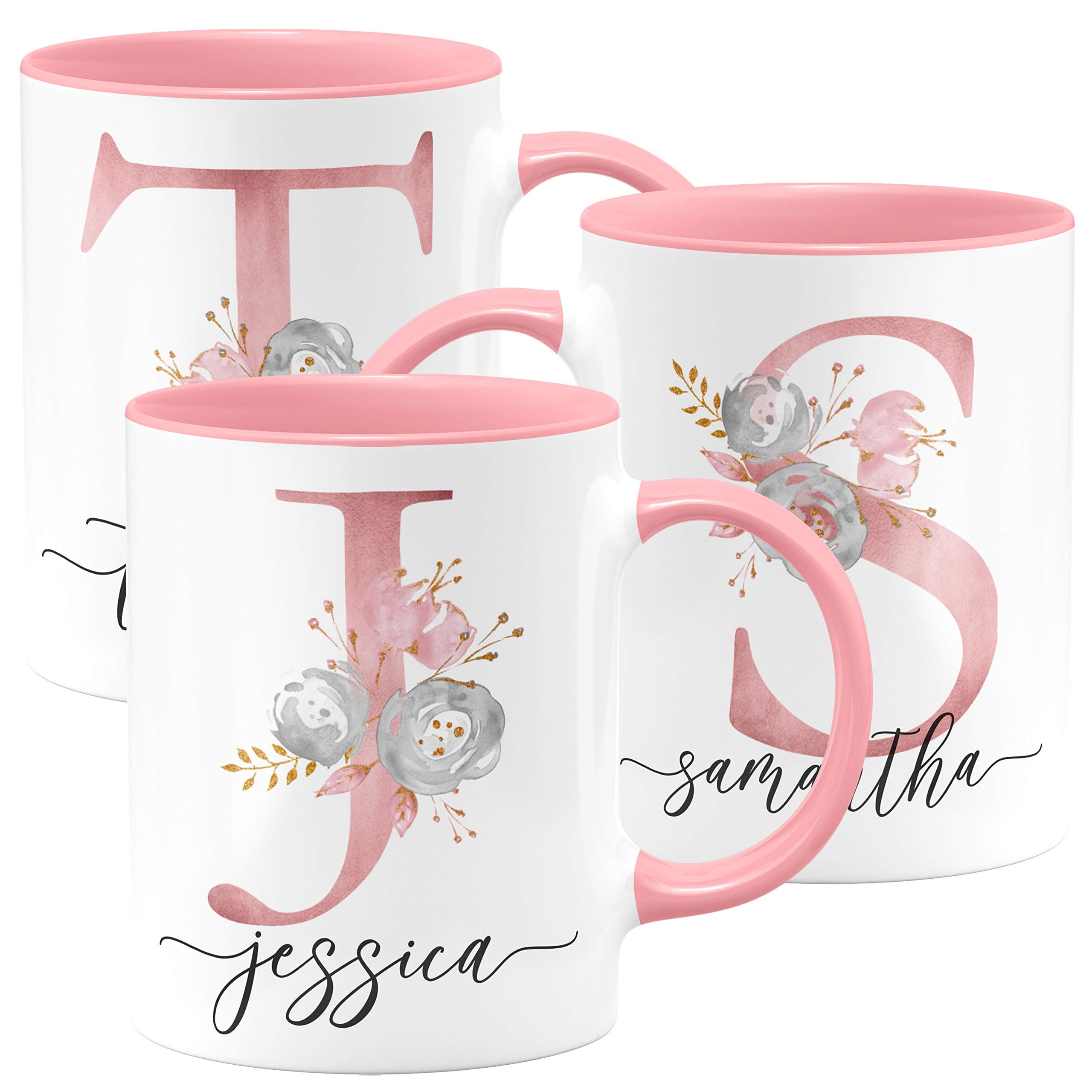 Gifts for Her, Personalized Coffee Mug - Gift for Women, Customized Coffee Mug w/Name and Initial - 15 Oz. Pink - Custom Ceramic Cup - Monogrammed Gift for Women