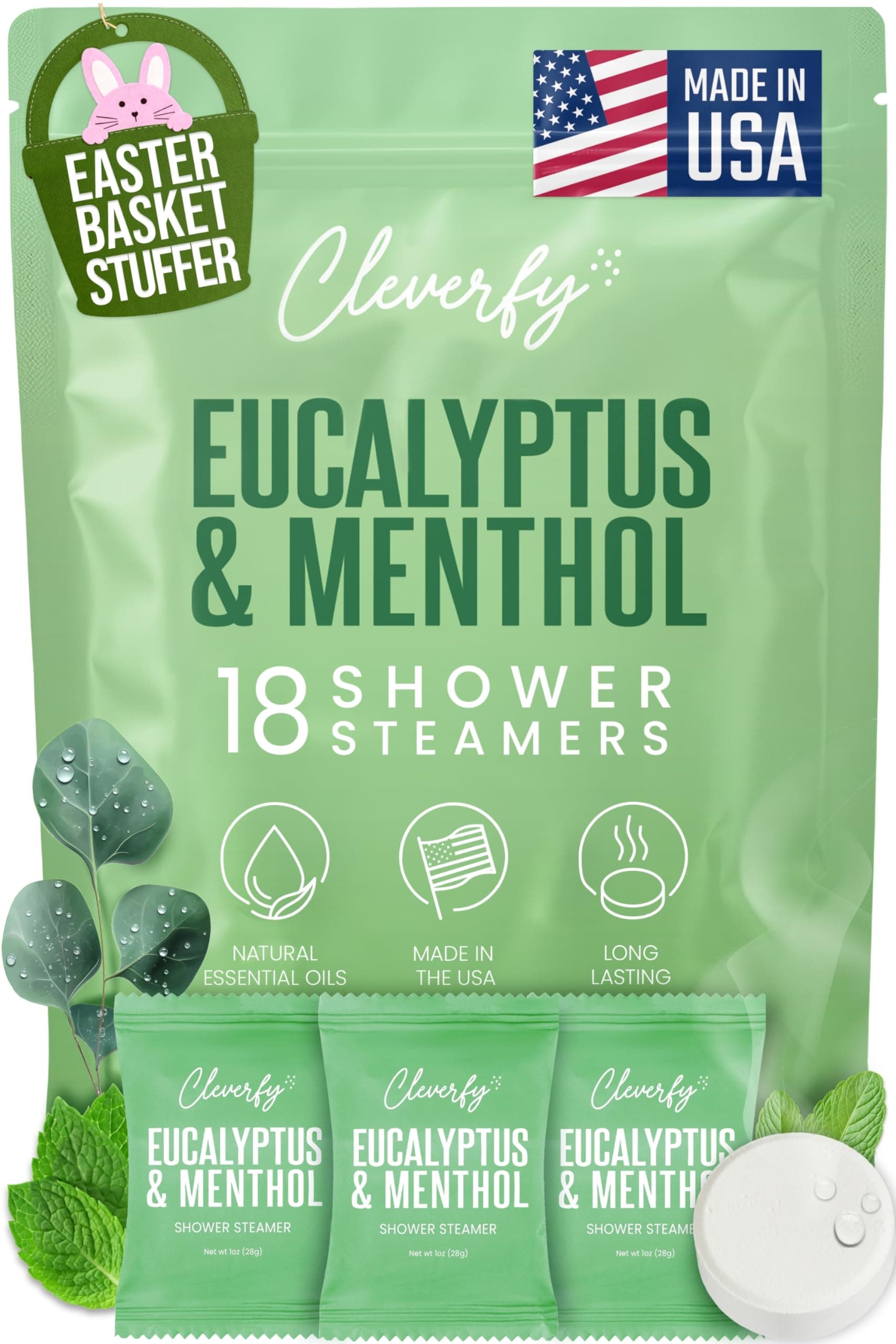 Cleverfy Eucalyptus for Shower Steamers Aromatherapy – Stocking Stuffers for Teen Girls, Women and Wife – Christmas Gifts for Teens and Women – White Elephant Gifts for Adults – 18 Tablets