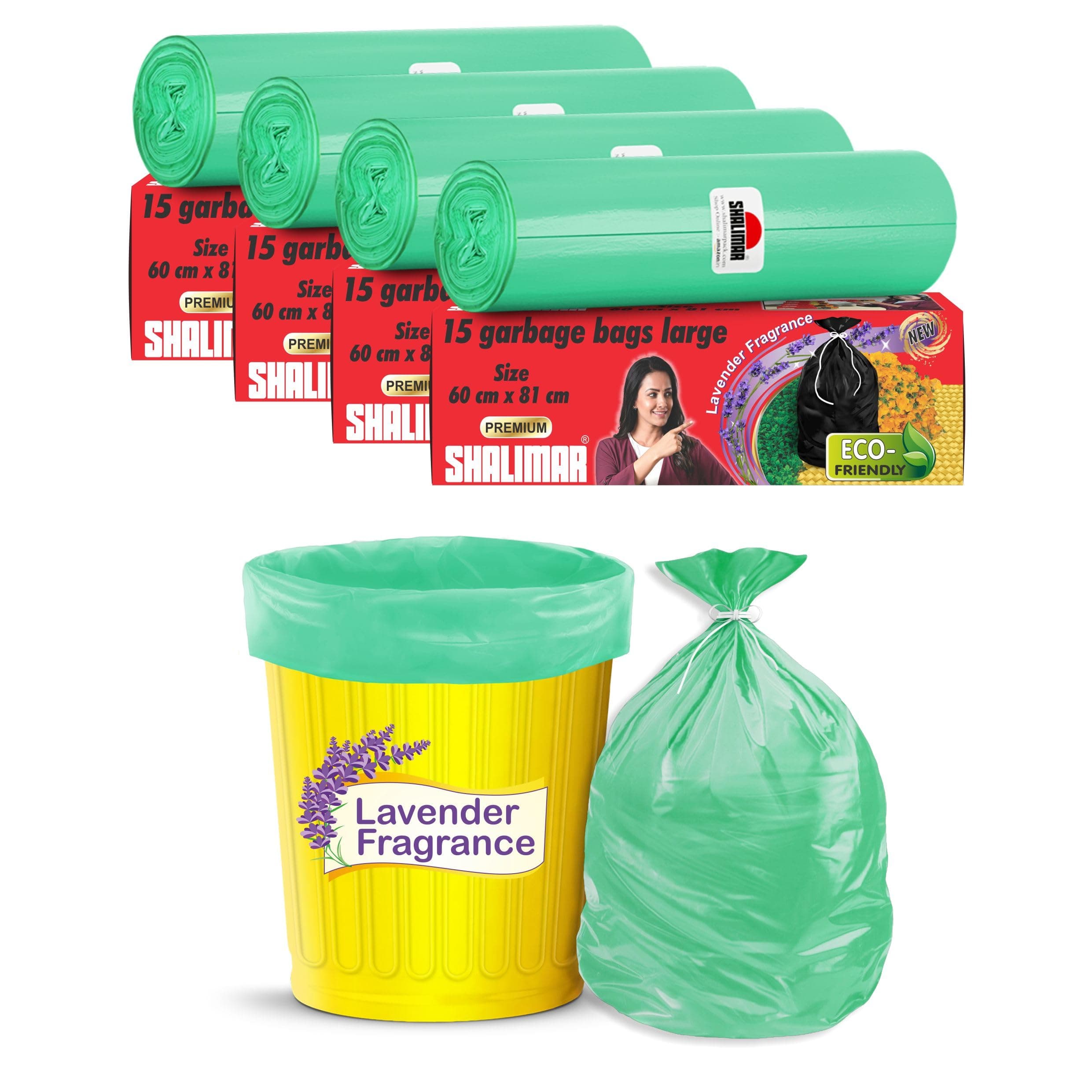Shalimar Premium OXO - Biodegradable Shalimar 60 Pcs - 20 Gallon Heavy Duty Garbage Bag, Lavender Fragrance – Leak-Proof Dustbin/Trash/Waste Bags – 60x81cm – Fits 15 to 20 Gallon Bins – Green