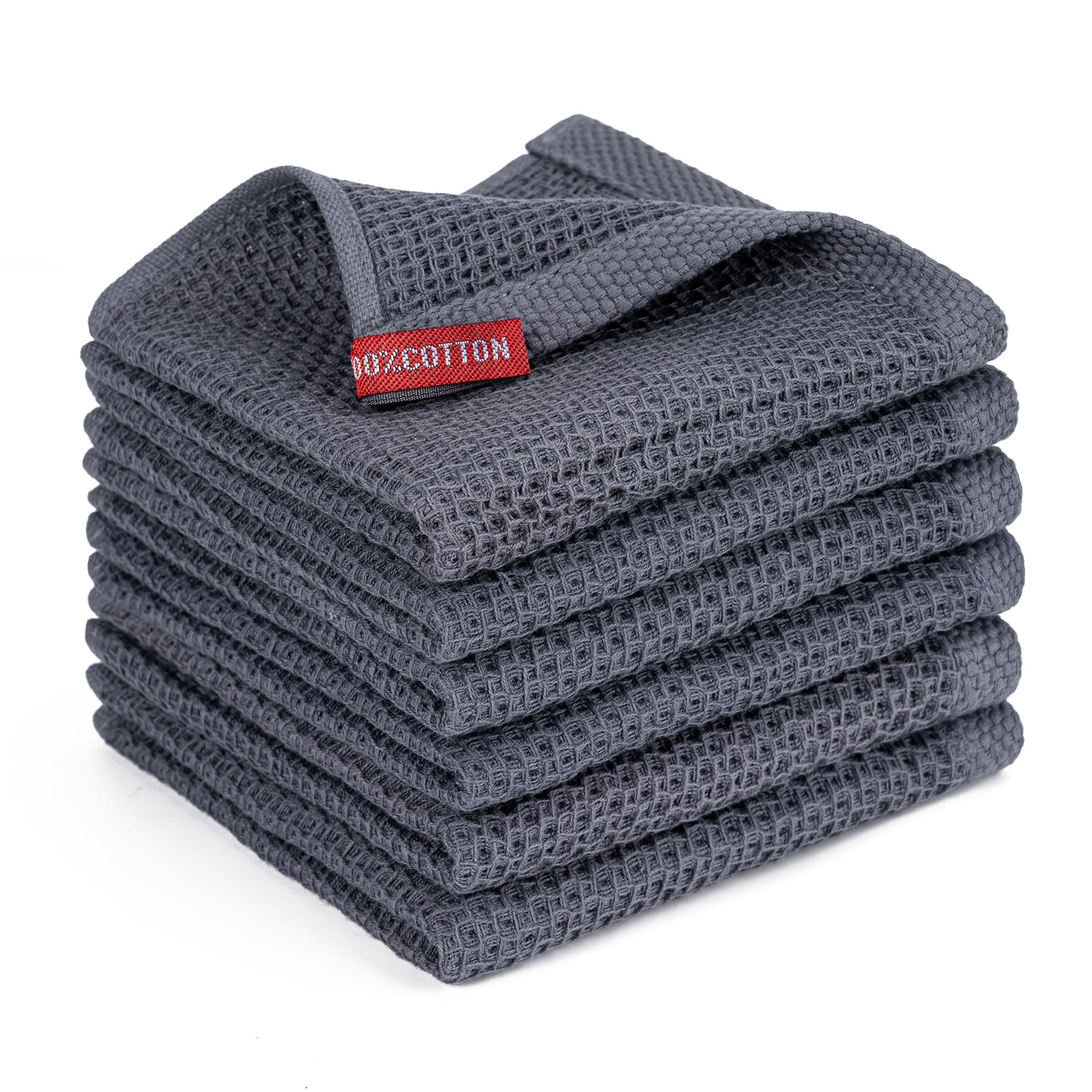 Kitchen Towels 6-Pack Kitchen Dish Cloths,100% Cotton Towels Waffle Weave, Ultra Soft Absorbent, Quick Drying, 12x12 Inches,Dark Grey