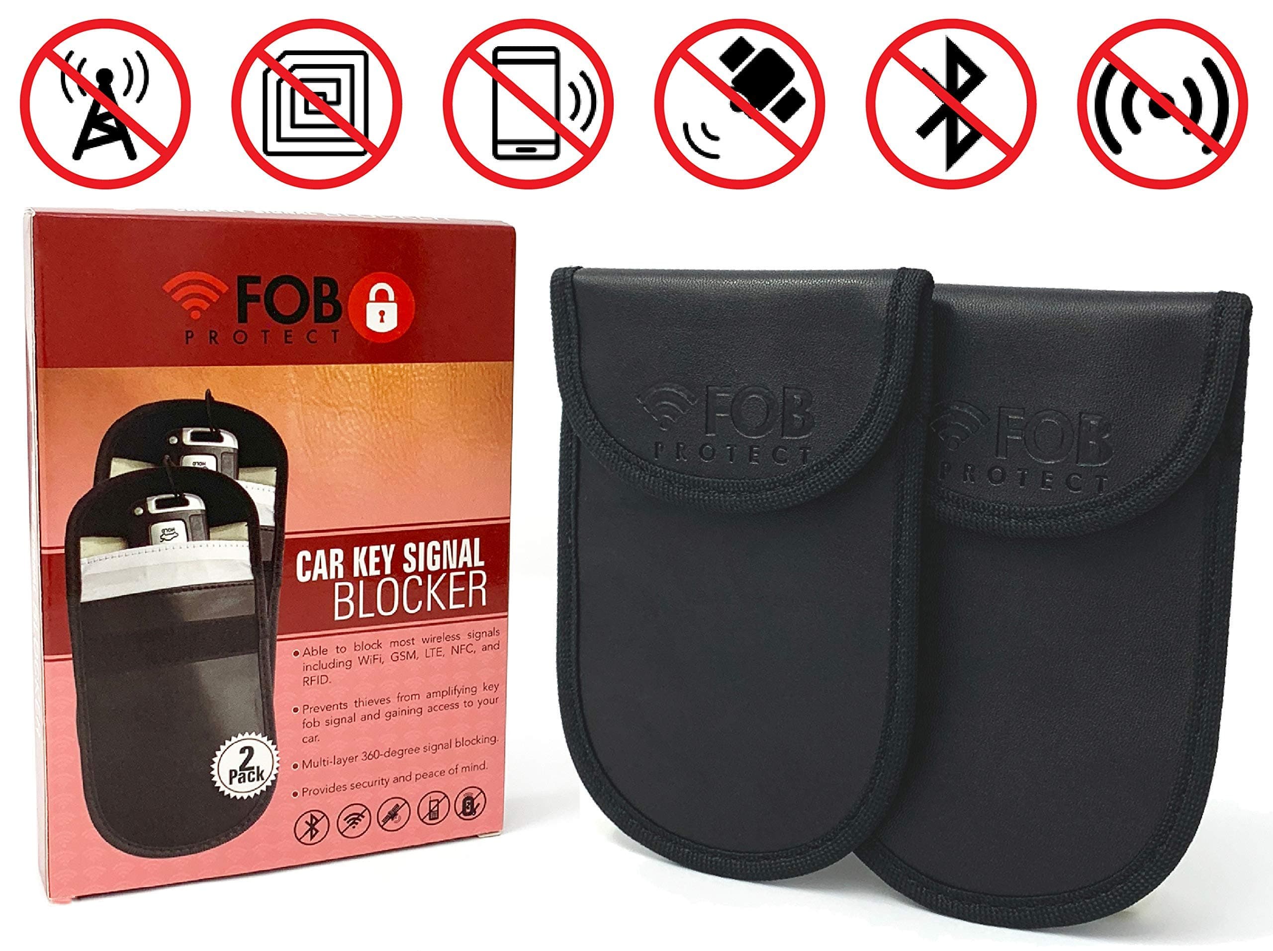 Faraday Bag - 2-Pack Premium Leather Car Key Case Blocker WiFi, Cell Phone, RFID Wireless Signals - Multi-Layer 360-degree Signal Blocking Provides Security and Peace of Mind