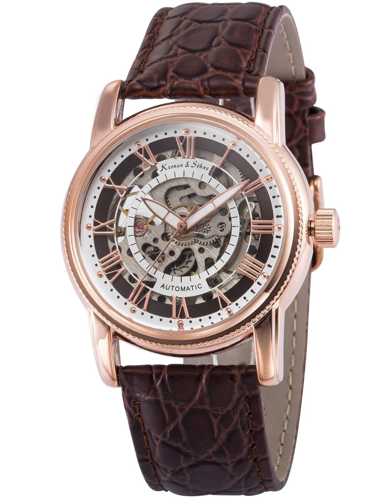 Men's KS252 Analog Automatic Mechanical Skeleton Dial Leather Band Wrist Watch