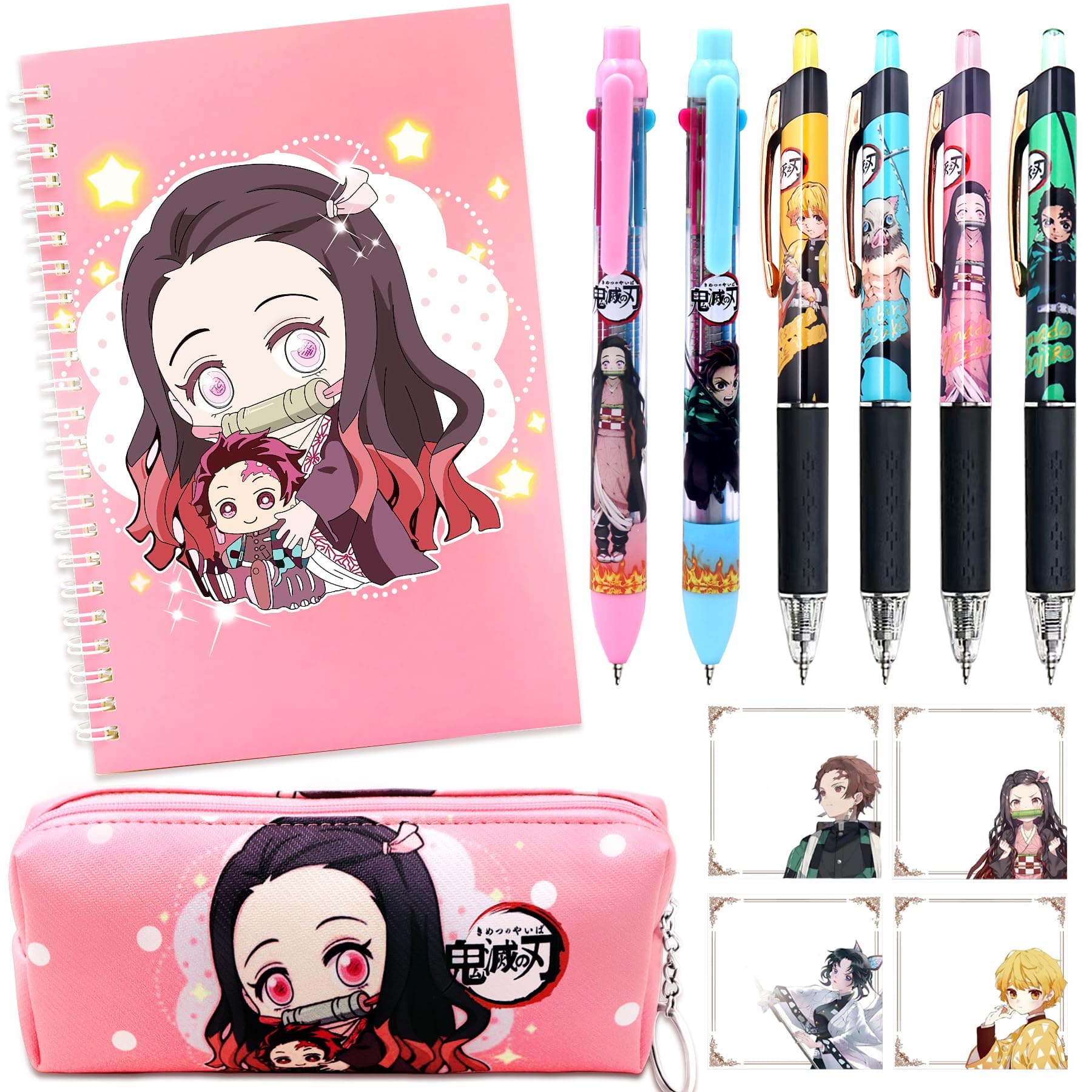 Anime Demon Merch Gifts，Kawaii Anime Stuff Cartoon Stationery Set School Supplies for Girls，Including Spiral Notebook Gel Pen Multicolor Pen Sticky Note...