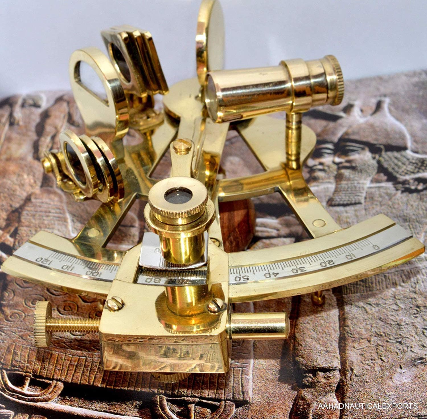 Alfiya Nautical 4″ Solid Brass Nautical Sextant | Vintage Maritime Instrument with Adjustable Eyepiece & Glass Mirror | Collectible Gift & Decor