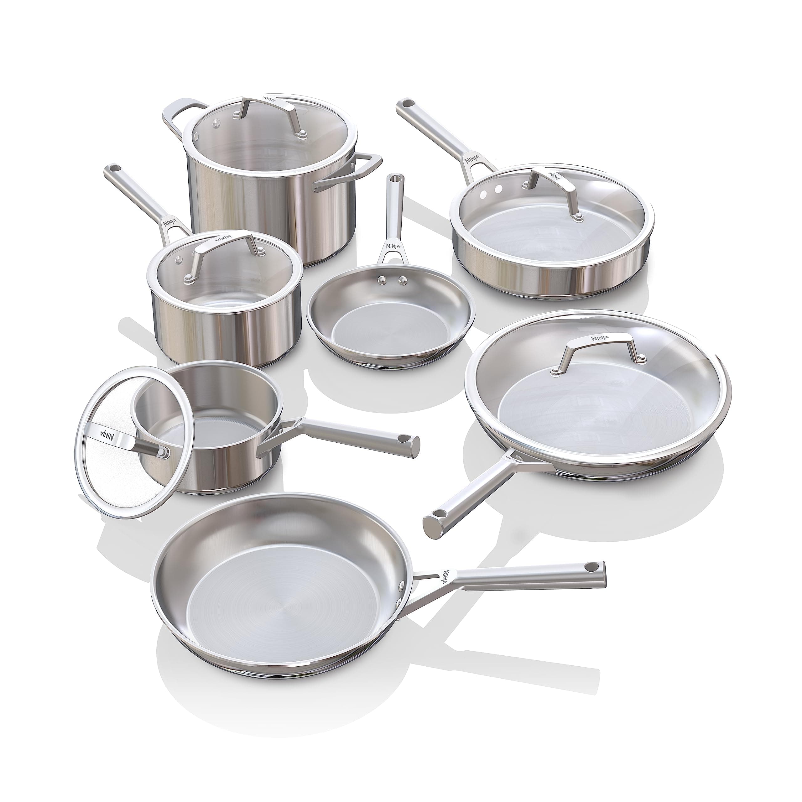 EverClad Stainless Steel Cookware 12 Piece Pots & Pans Set, All Stovetops & Induction, Oven Safe to 600°F, Tri-Ply Commercial-Grade, C99012