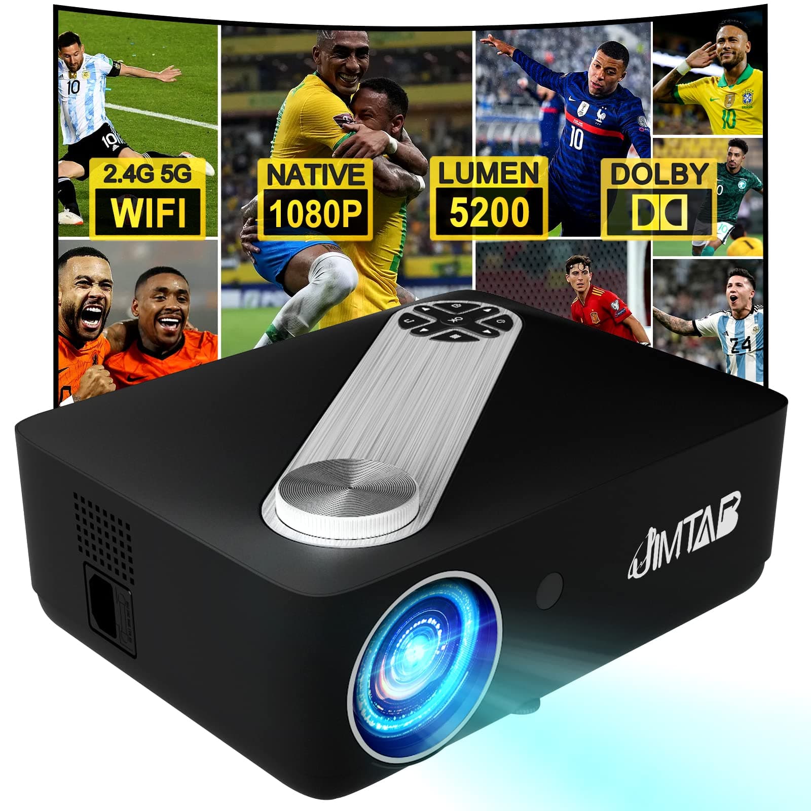JIMTABM22 Native 1080P WiFi Video Projector,Short Throw Screen Mirroring 2.4G 5G Projector Support AV,USB,HDMI,TF Compatible with Xbox,Laptop,iPhone and Android (Graphite)