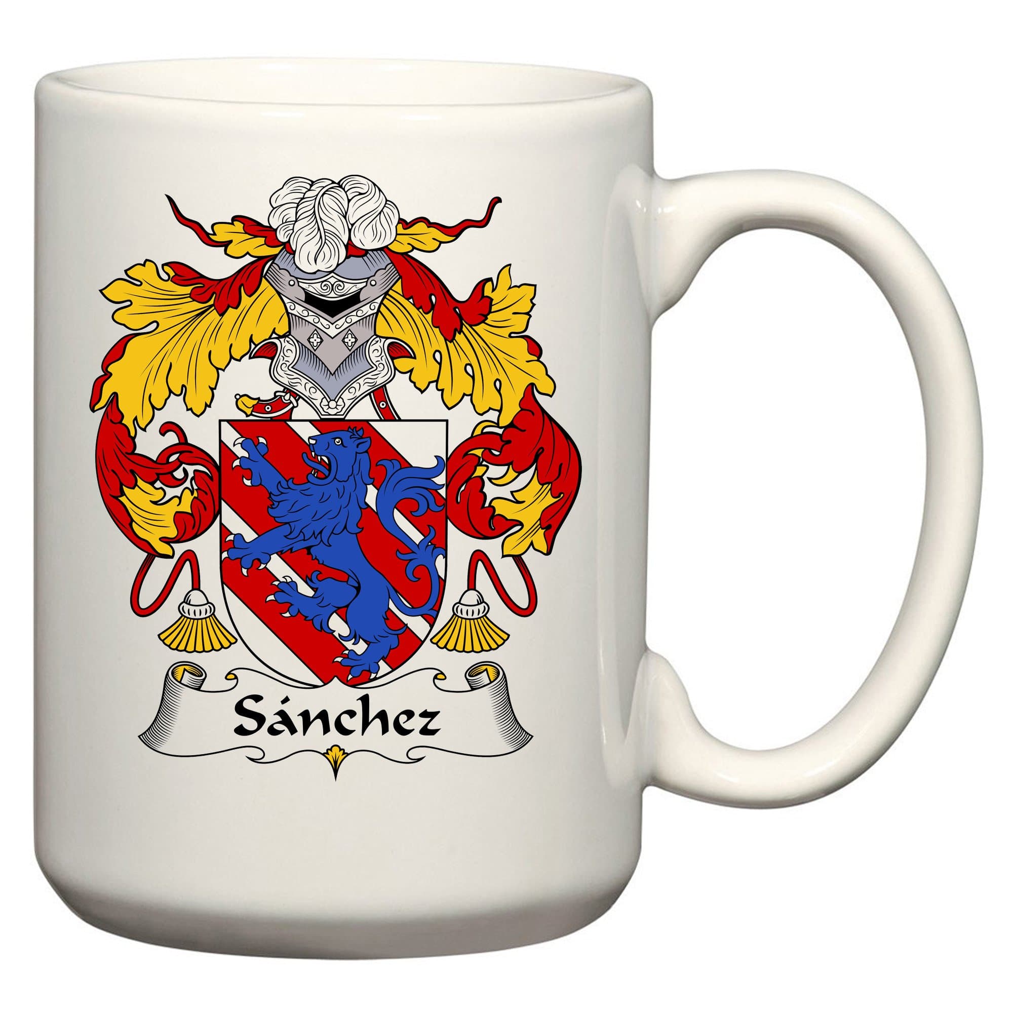 Sanchez Coat of Arms/Sanchez Family Crest 15 Oz Ceramic Coffee/Cocoa Mug by Carpe Diem Designs, Made in the U.S.A.