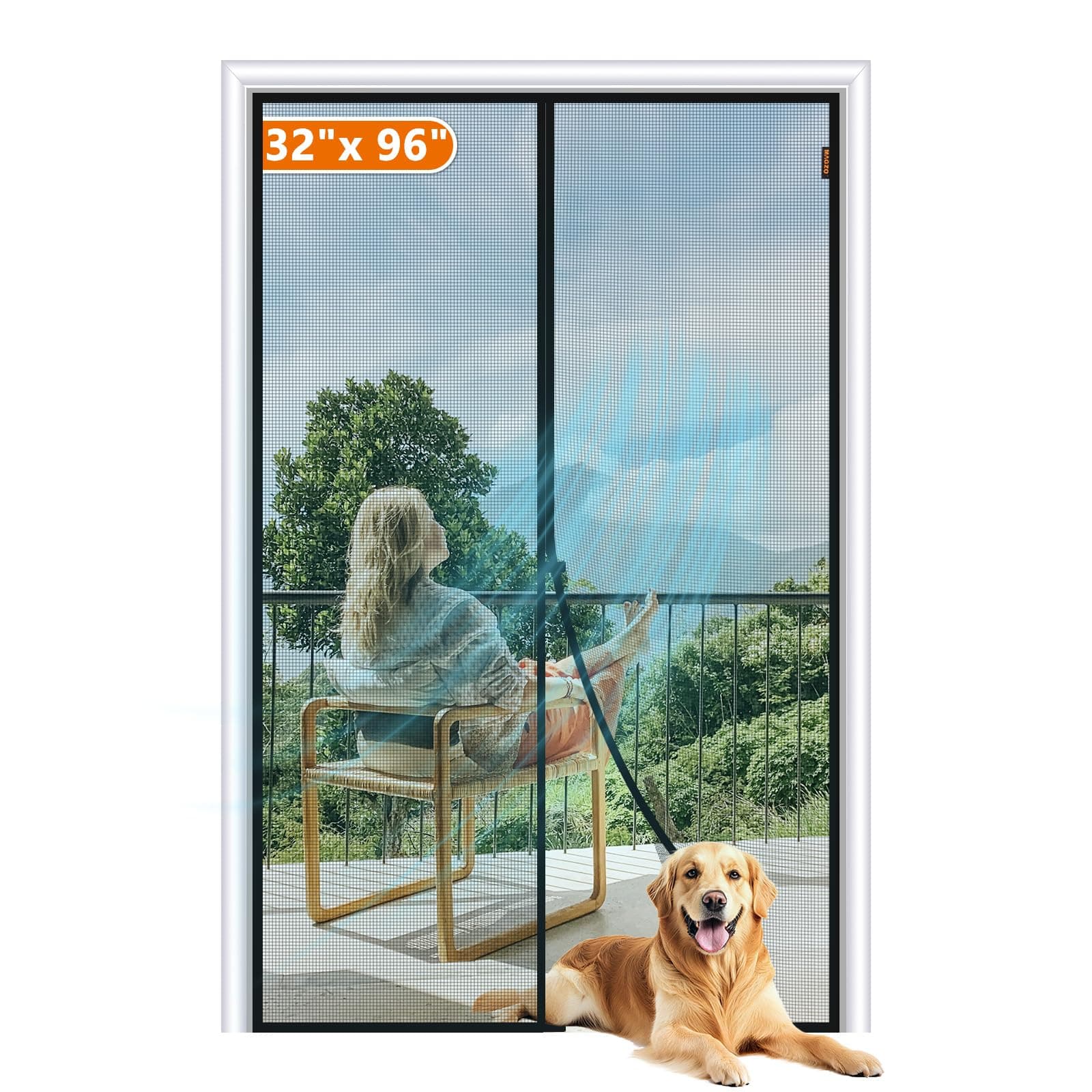 MAGZO Magnetic Screen Door Fit Door Size 32 x 96 Inch, Screen Size 34" x 97" Strong Magnets Mesh, Reinforced Fiberglass Net for Patio and Front Entrances, Gray