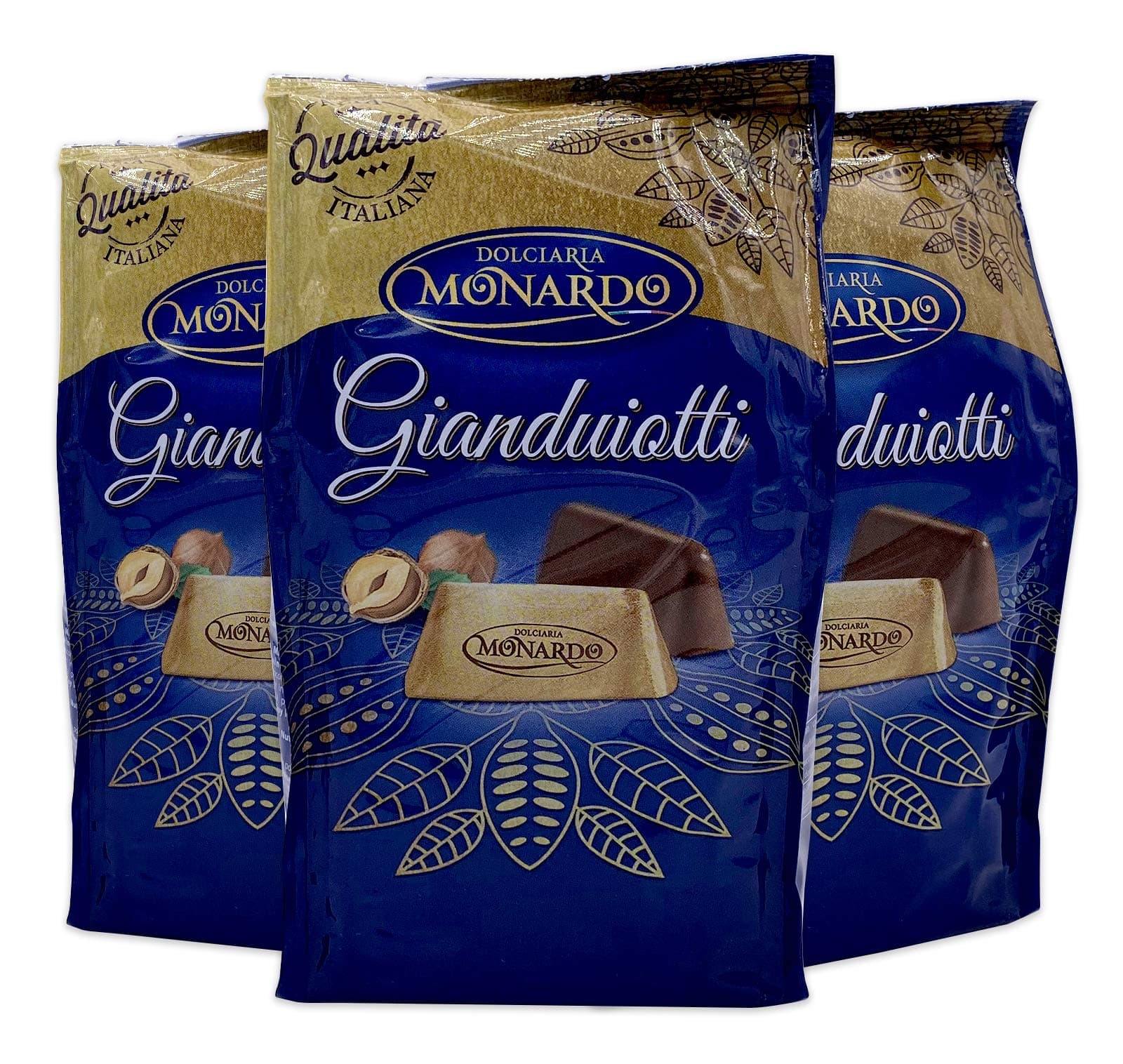 Monardo Gianduiotti Italian Chocolate | Smooth Creamy Milk Chocolate Hazelnut Blend Gianduia 90g | Imported from Italy (3-PACK)