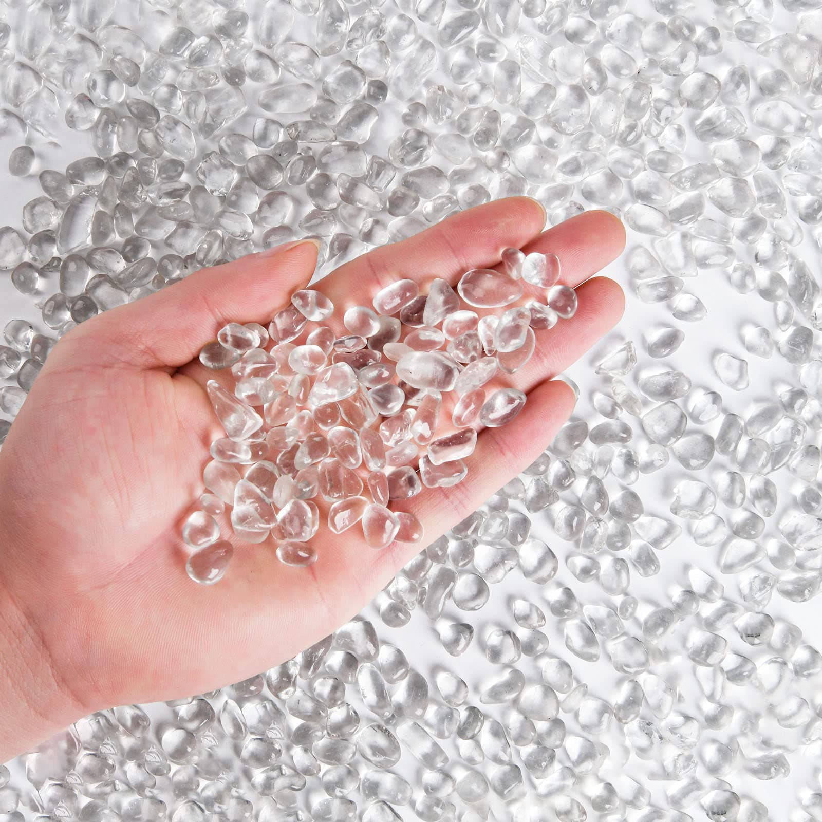 2.1 lb Clear Glass Stones, 6-9mm Crystal Gemstones Stones Small Glass Pebbles for Aquarium, Flowerpot, Landscaping, Vase Fillers