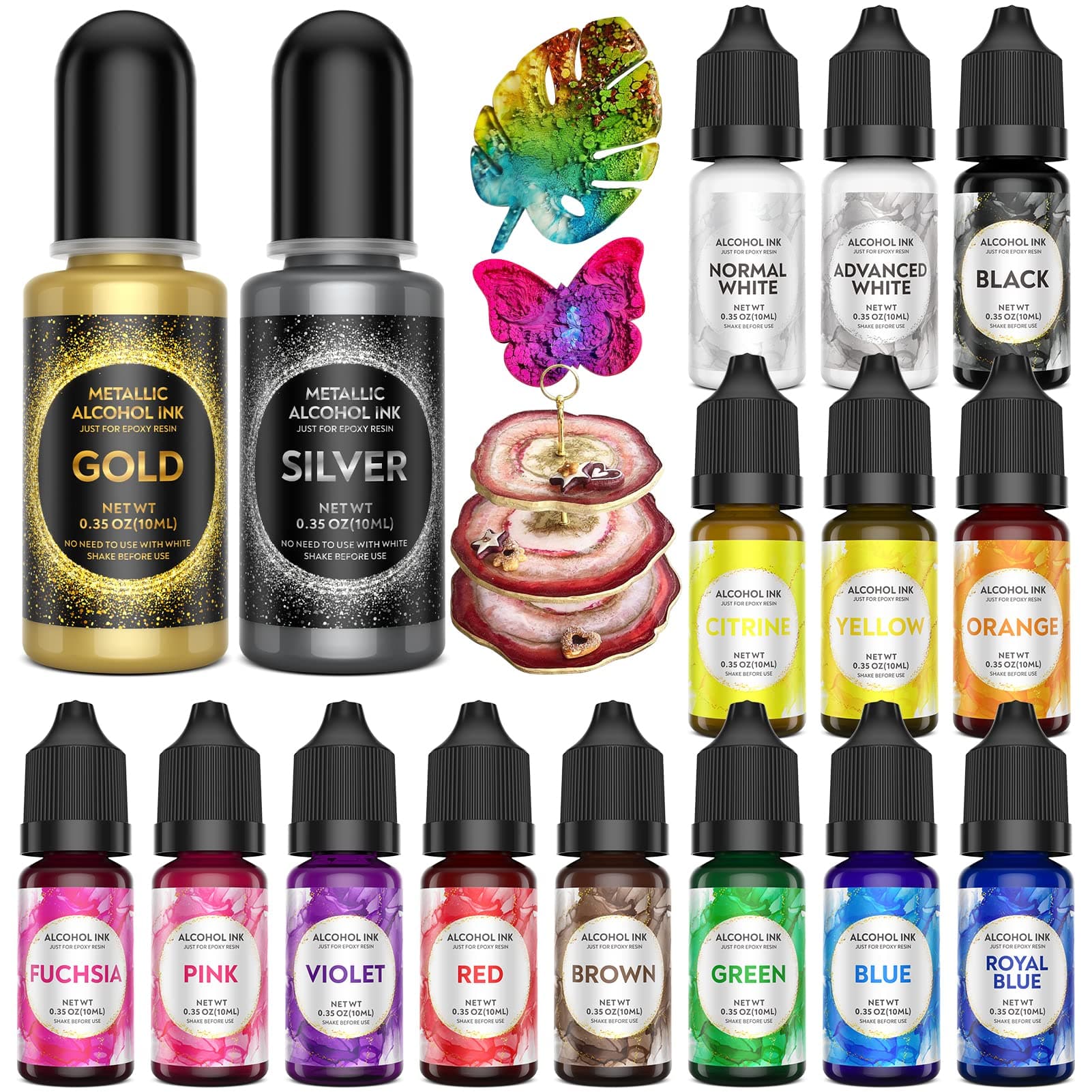 16 Color Alcohol Ink Gemstones Set