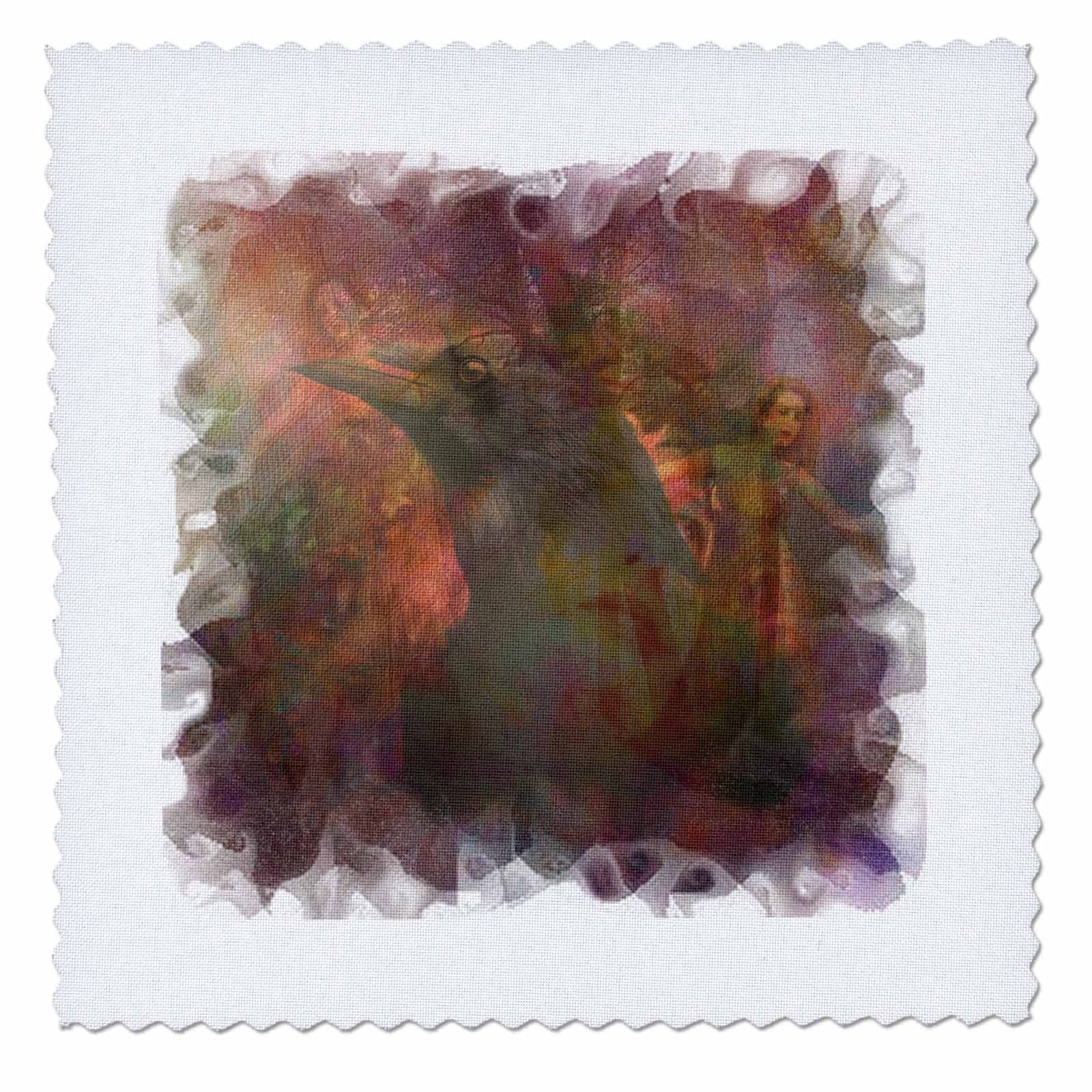 3dRose qs_21753_3 Magic of Dawn Raven Crow Mystery Fog Fairy Elf Dancing Dawn Eos Morning Quilt Square, 8 by 8-Inch