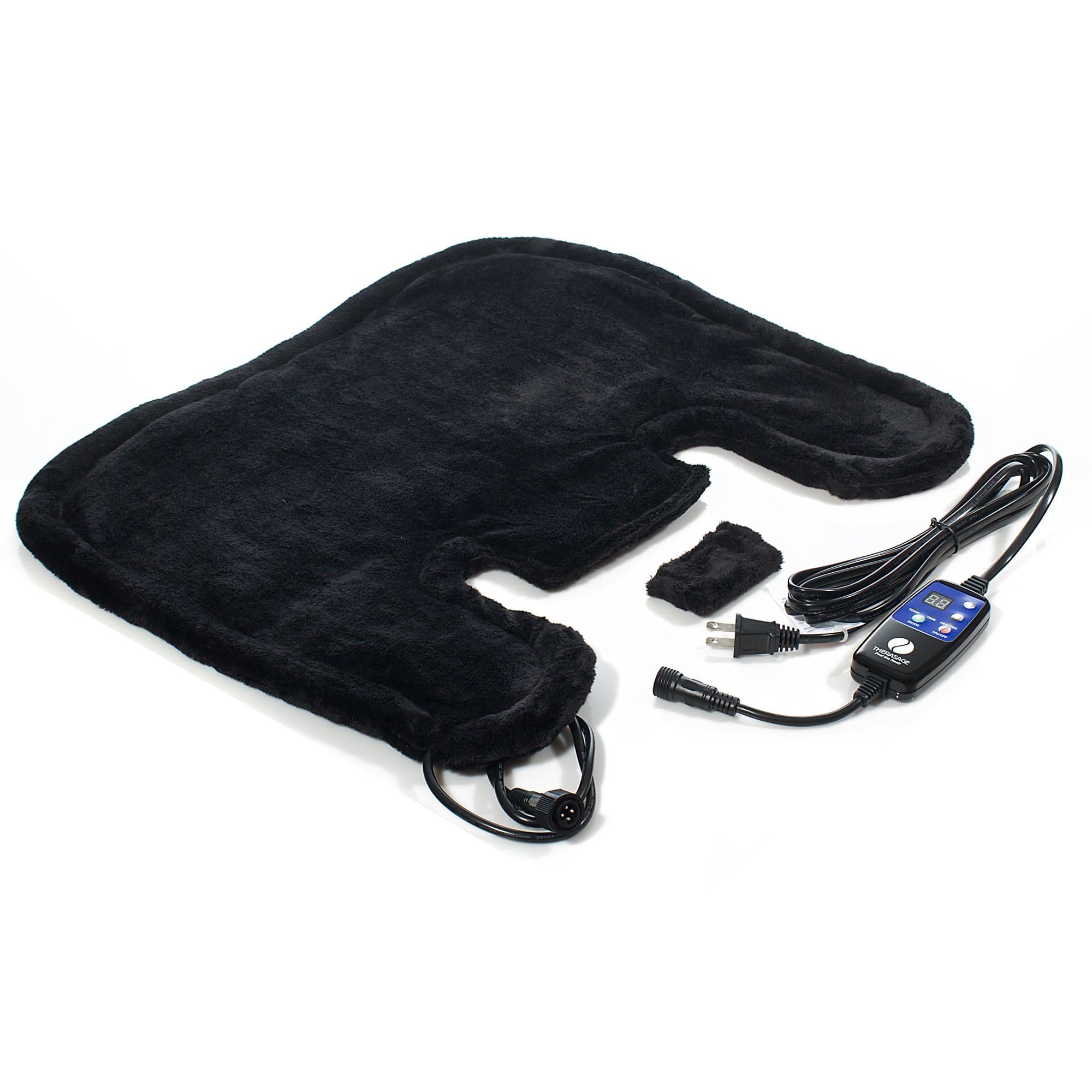 Therasage Far Infrared FIR Shoulders & Neck Tension Relief, Fast-Heating Portable Therapy Wrap w/ 9 Levels of Heat, 6 Timer Presets, Magnetic Clasp & Neck Extender – Soft Black Mink Faux Fur