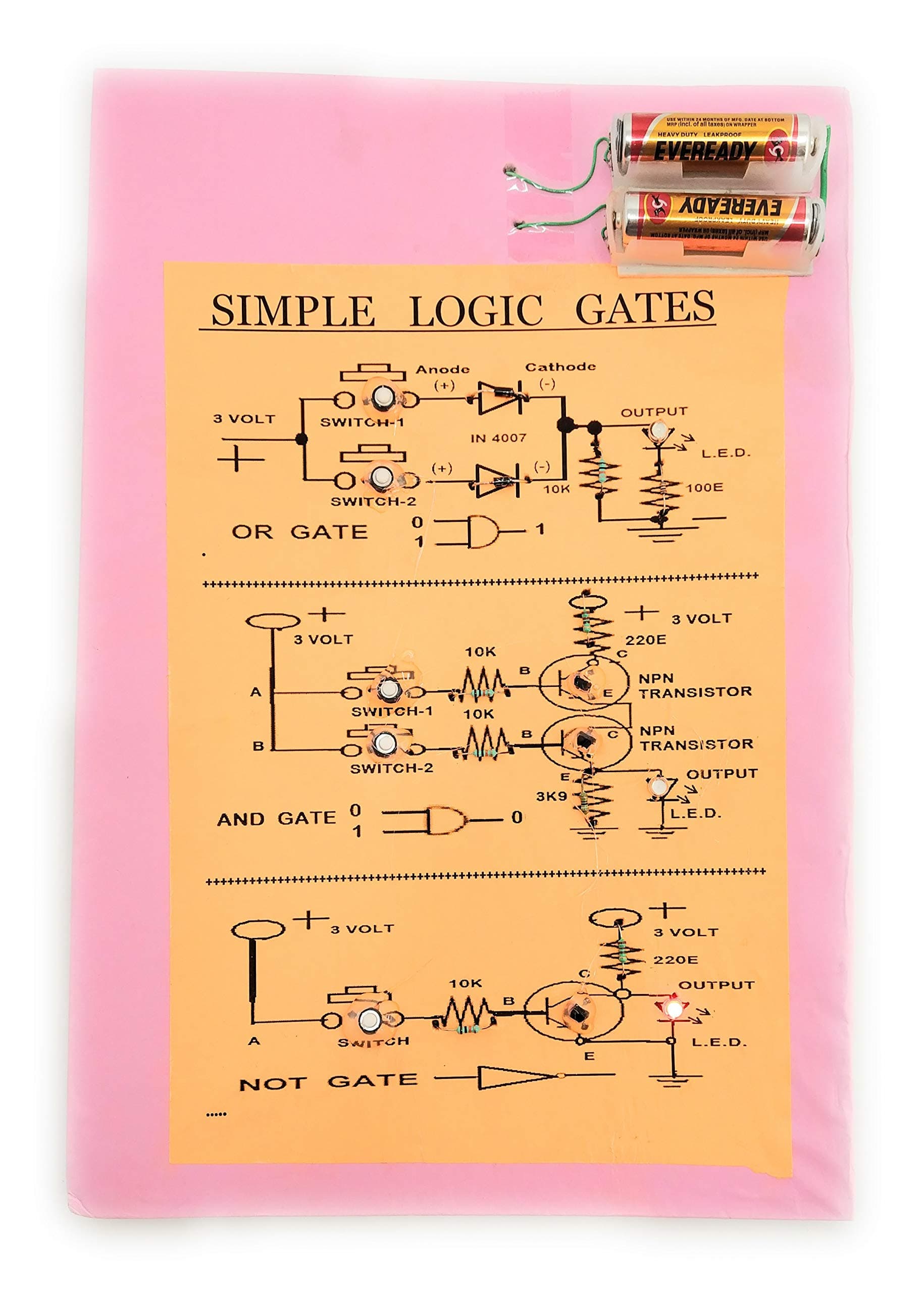 Simple Logic Gates (OR + and + NOT) Demonstration Handmade Project. Ready for Use Pre-Assembled Kit.
