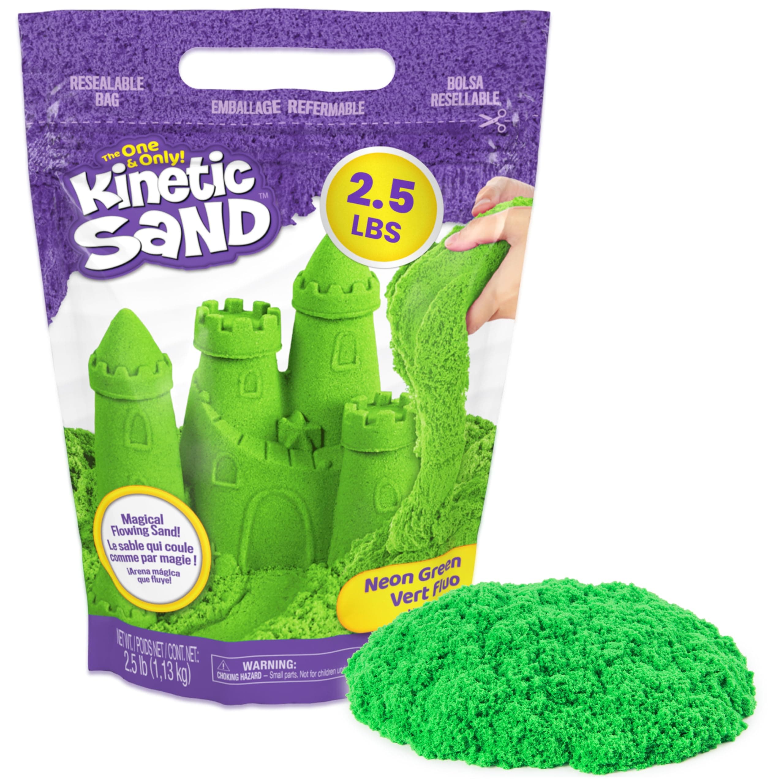 2.5lbs Green Play Sand, Moldable Sensory Toys for Kids, Resealable Bag, Holiday & Christmas Gifts for Kids Ages 3+
