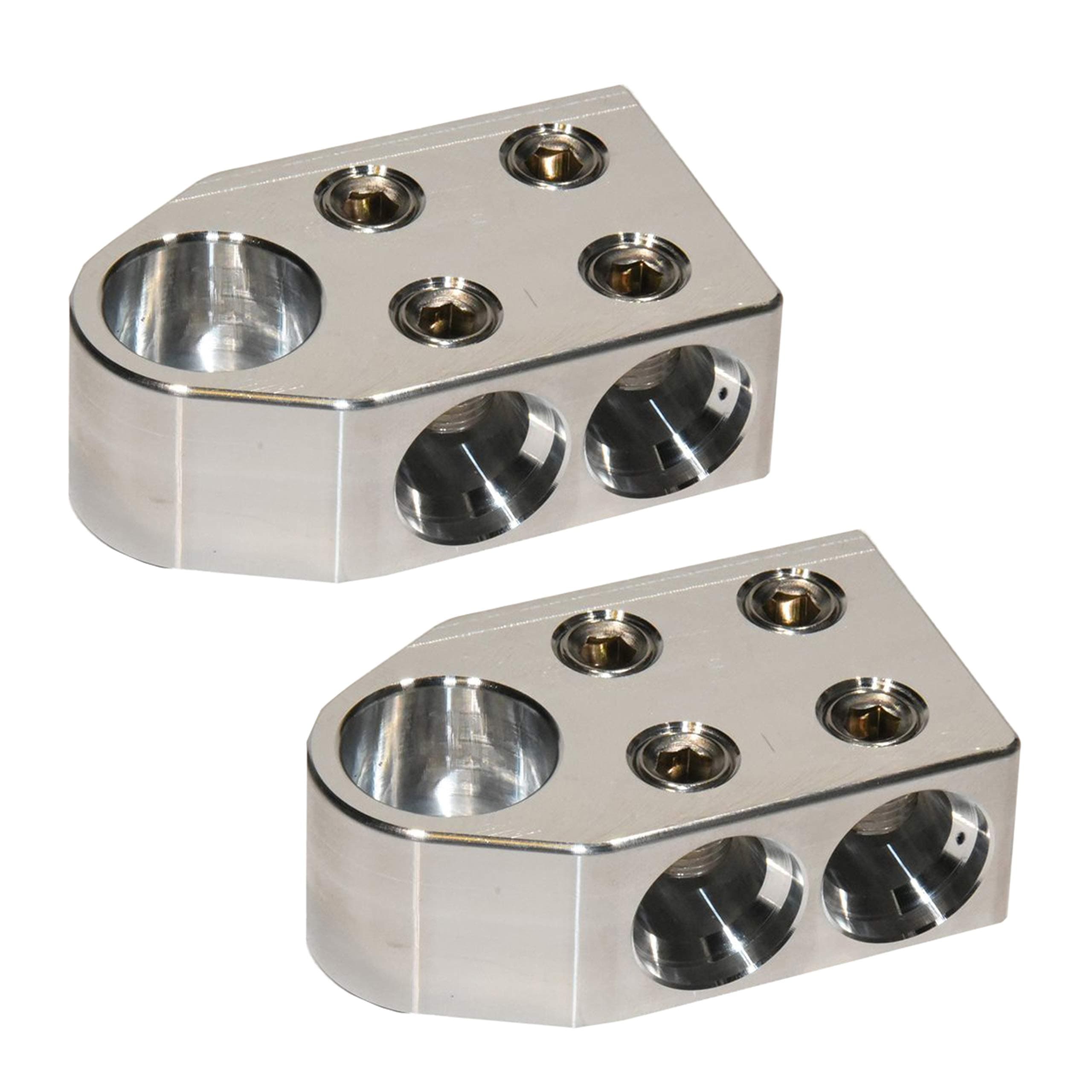 Pair of Jim's Machineworx 4 Hole 4/0 Bolt Down Set Screw Type Battery Terminal