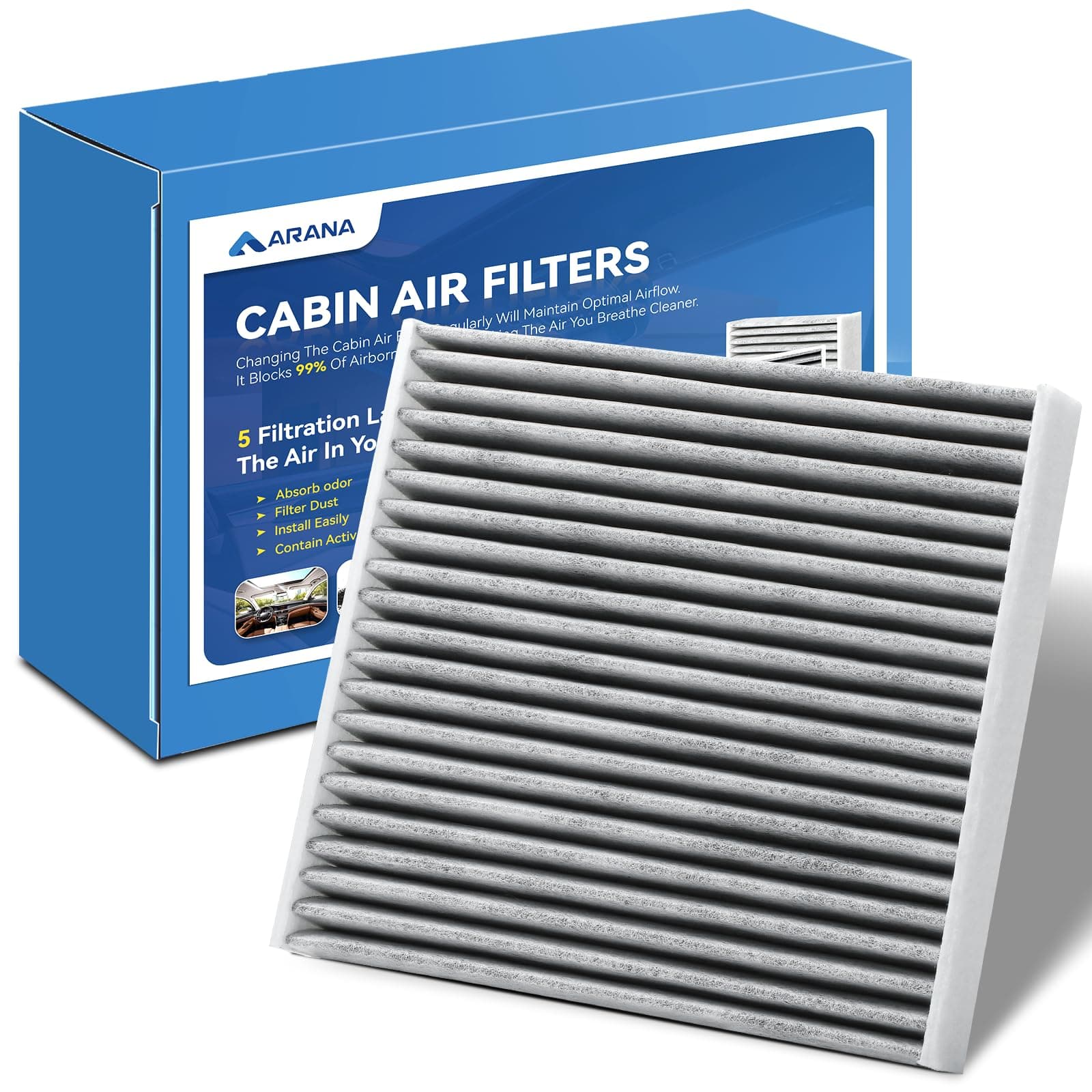 ARANA 1 Pack CF10134 Cabin Air Filter, CP134 Cabin Filter with Activated Carbon for Acura CSX ILX MDX RDX RL RLX TL TLX TSX ZDX, Honda Accord Civic Crosstour CR-V Odyssey Passport Pilot Ridgeline