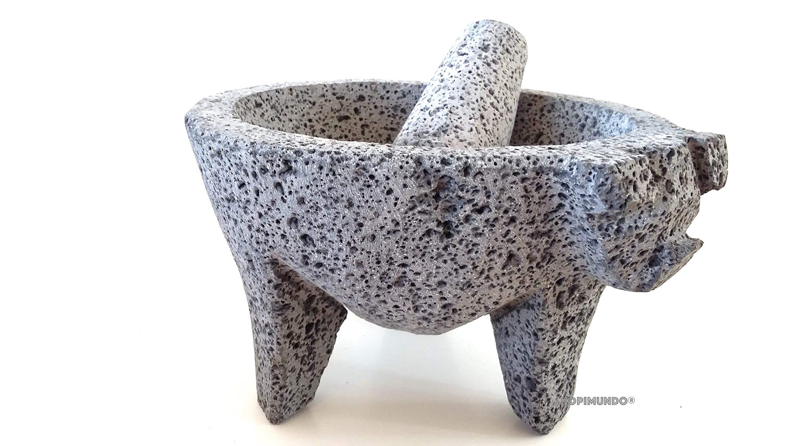 Authentic Large Mexican Molcajete Pig Head Style Made of Lava Stone 8”. Mortar And Pestle Set. Guacamole Salsa Bowl. Uniquely Mexican Handcraft Lava Rock Cooking Tool. BETTER EACH TIME YOU USE IT!