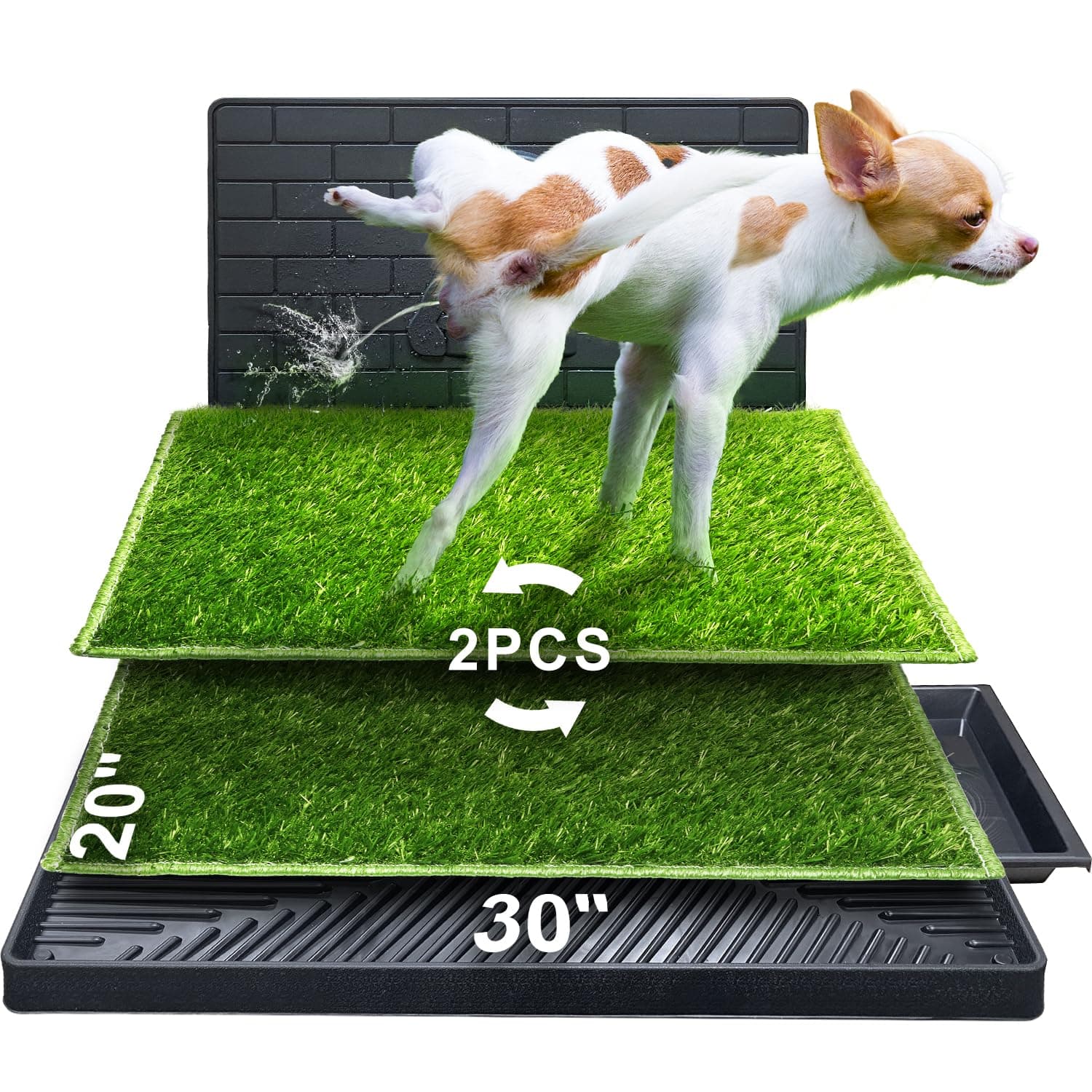 Dog Potty for Indoor or Porch, 2 Pcs Artificial Grass Training Pads with Pee Baffle, Reusable, Alternative to Puppy Pads, Portable Dog Litter Box for Small/Medium Dogs