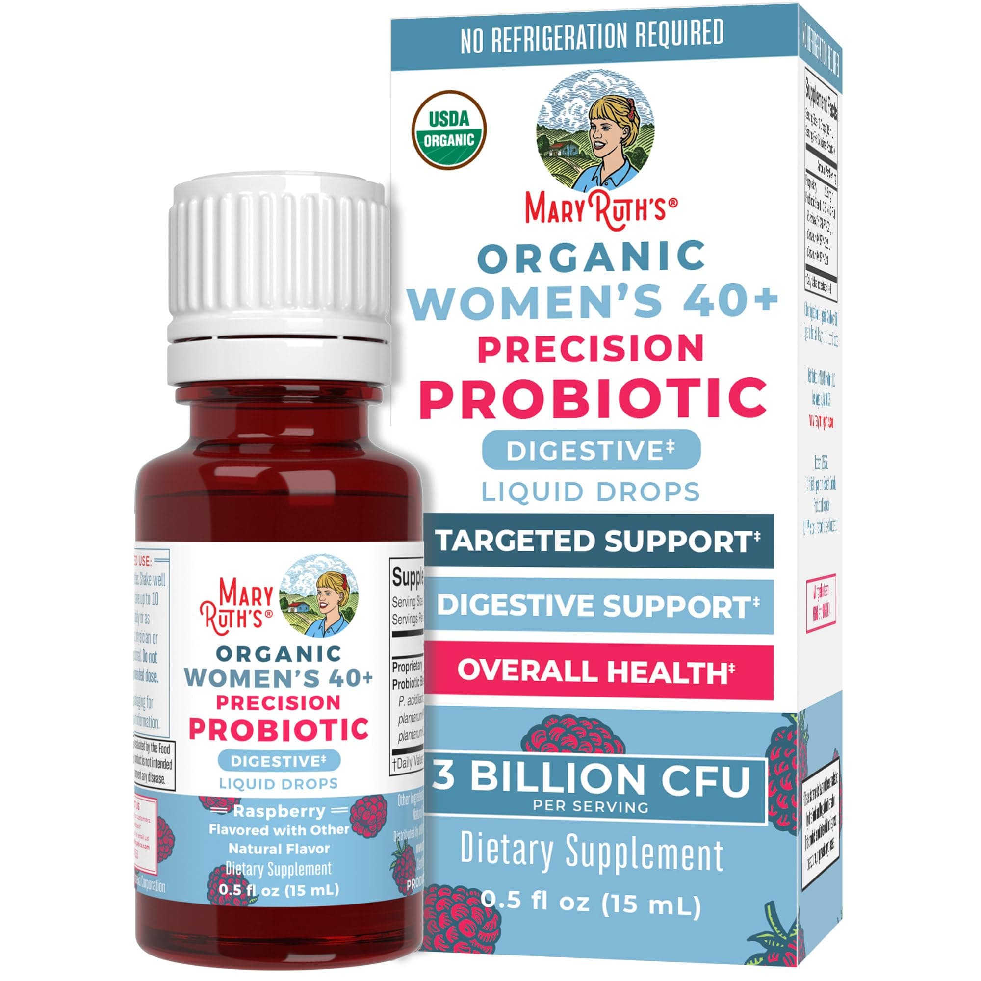 USDA Organic 40+ Womens Probiotic Liquid Drops by MaryRuth's | Probiotics for Digestive Health | Stress-Related GI Issues | Occasional Gas Relief for Adults | Vegan | Dairy Free | 30 Servings