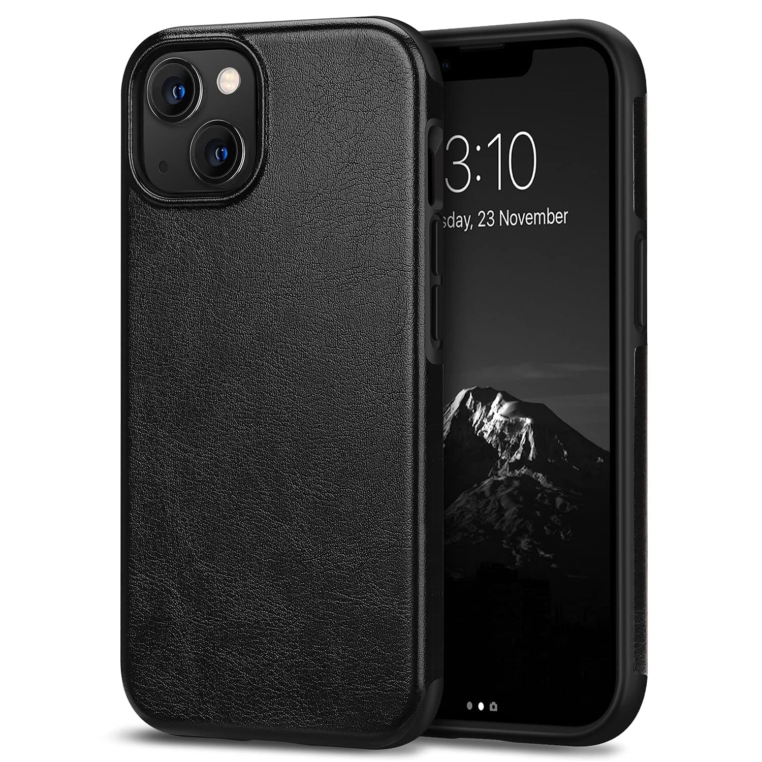 TENDLIN Compatible with iPhone 13 Mini Case Premium Leather TPU Hybrid Case Compatible for iPhone 13 Mini 5.4-inch Released in 2021 (Black)
