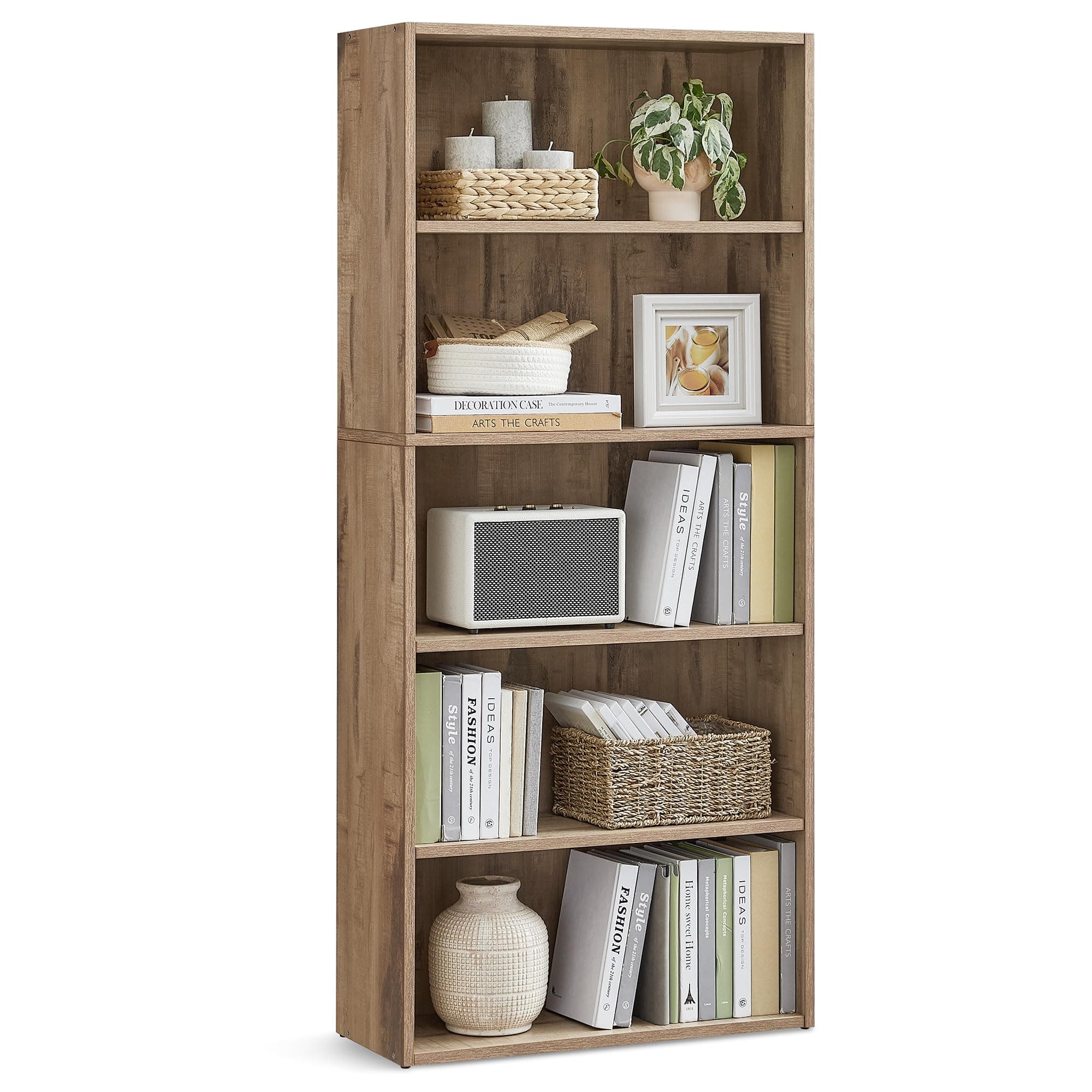 VASAGLE Custos Collection - Bookshelf, 5-Tier Bookcase, Book Shelf, Open Storage Shelf, 9.4 x 23.6 x 52.8 Inches, for Living Room, Home Office, Dinning Room, Camel Brown ULBC165T50