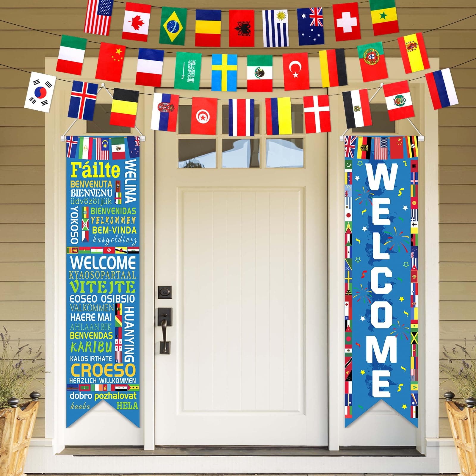 3PCS International World Flags Banner Decorations International Flags Welcome Porch Banner and 30 Counties String Flag for Olympic School Classroom Office Soccer Bar Sports Clubs Birthday Party