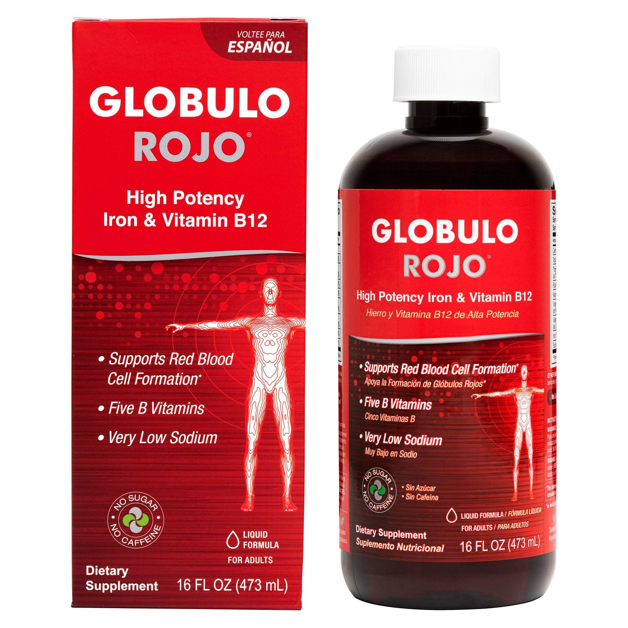 Globulo Rojo Iron Supplement - Liquid Dietary Supplement with High Potency Iron & B Vitamins (Vegan) (16 Fl Oz (Pack of 1))