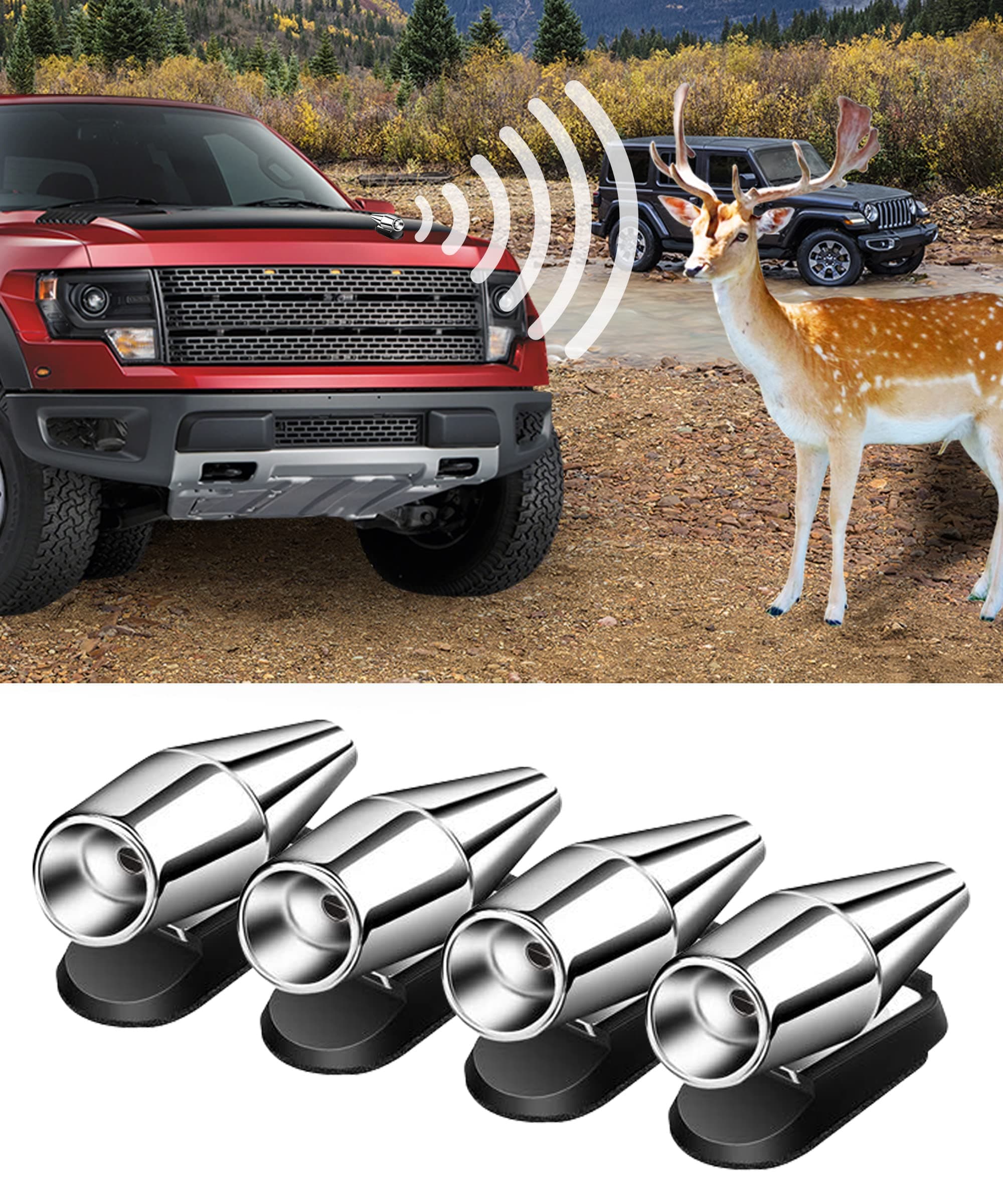 ESEWALAS 4 Packs Save Deer Whistles Repellent Devices,Deer Warning Whistle for Car with Extra Tapes,Save A Deer Whistles Avoids Collisions,Car Deer Warning Devices,Animal Alert (Silver)