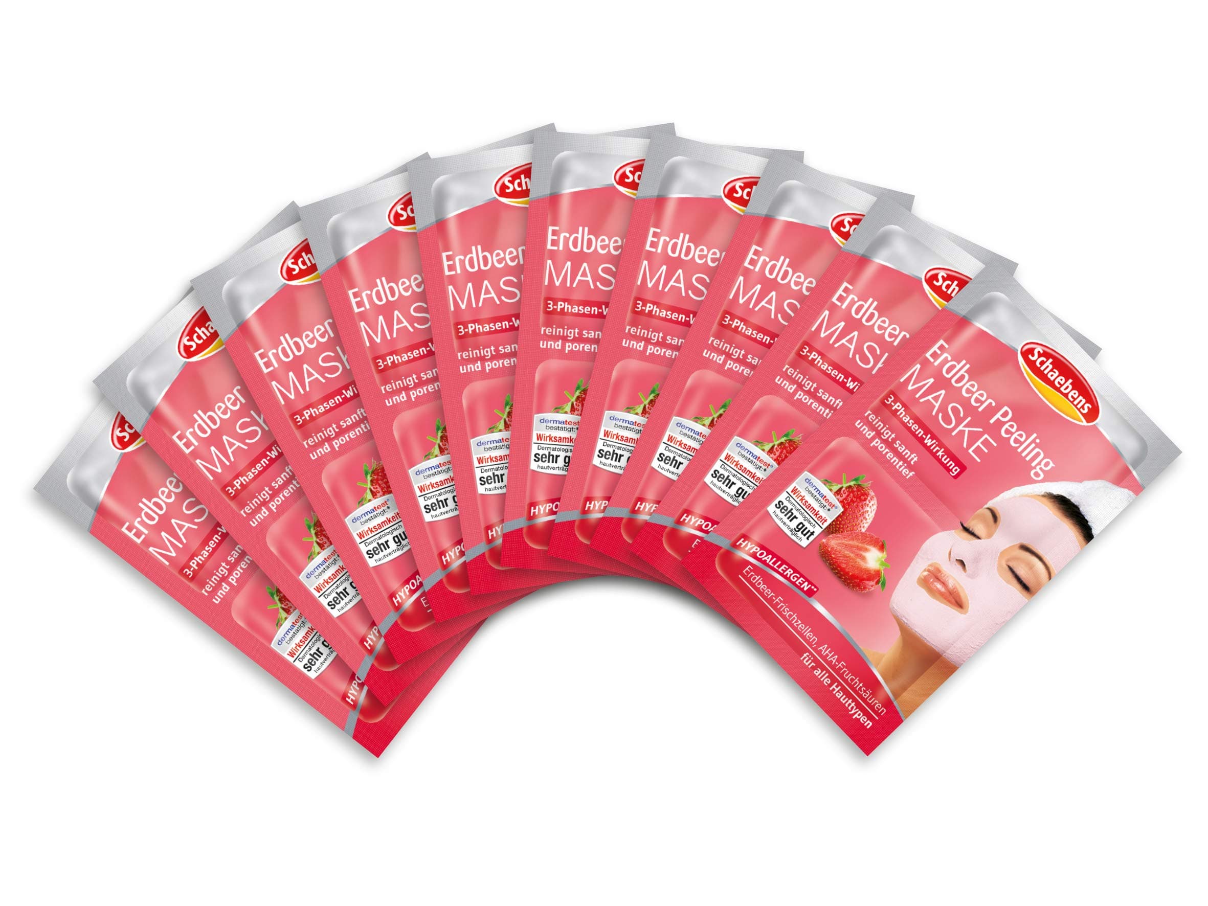 SchaebensHYPOALLERGENIC Strawberry Peeling MASK - 3-PHASE-EFFECT - for 20 Applications (Pack of 10 x 2 units. 6 ml per unit)- for all skin typesClimatePartner certified