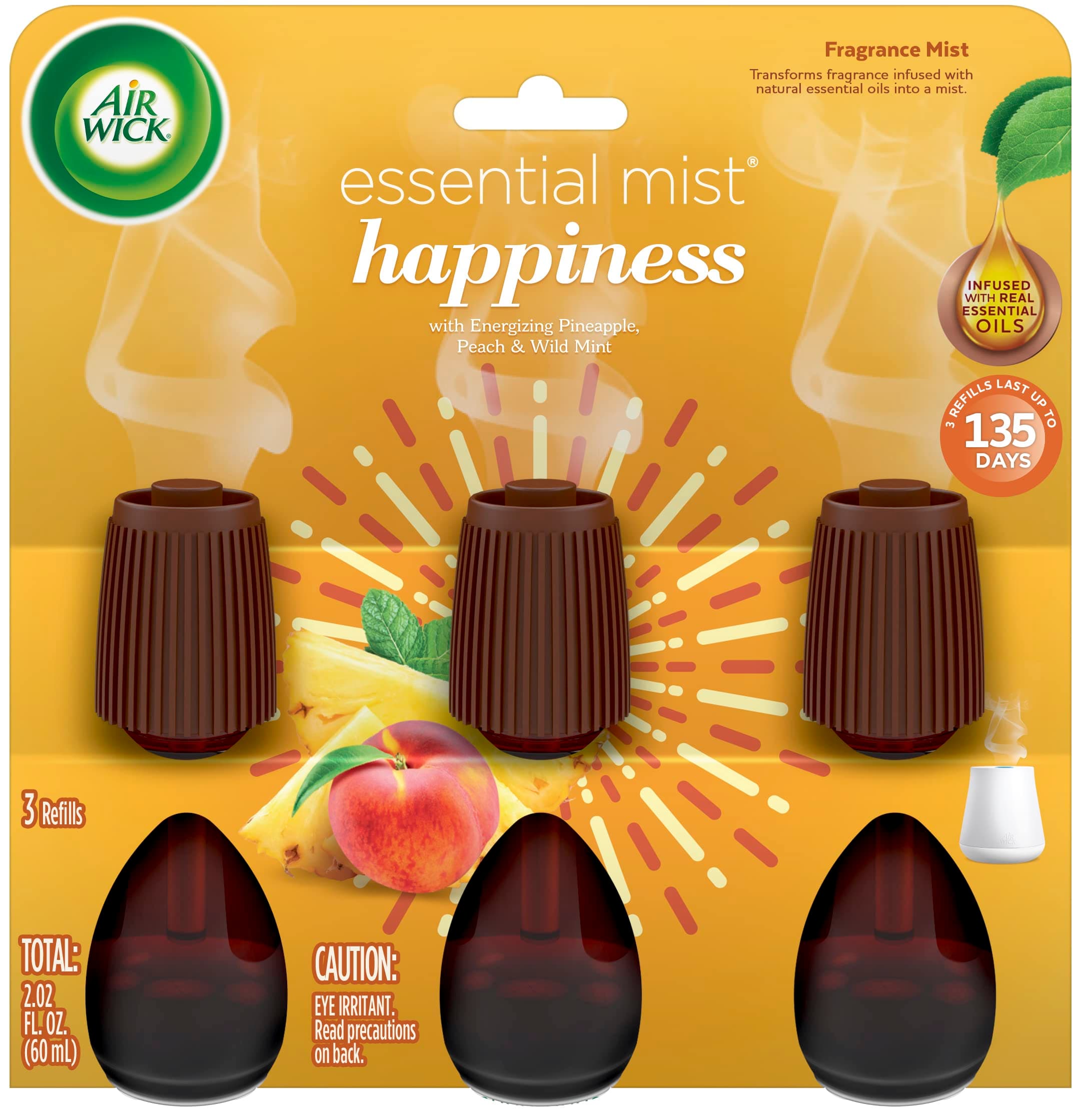 Air Wick Essential Mist Refill, 3ct, Happiness, Air Freshener, Essential Oils