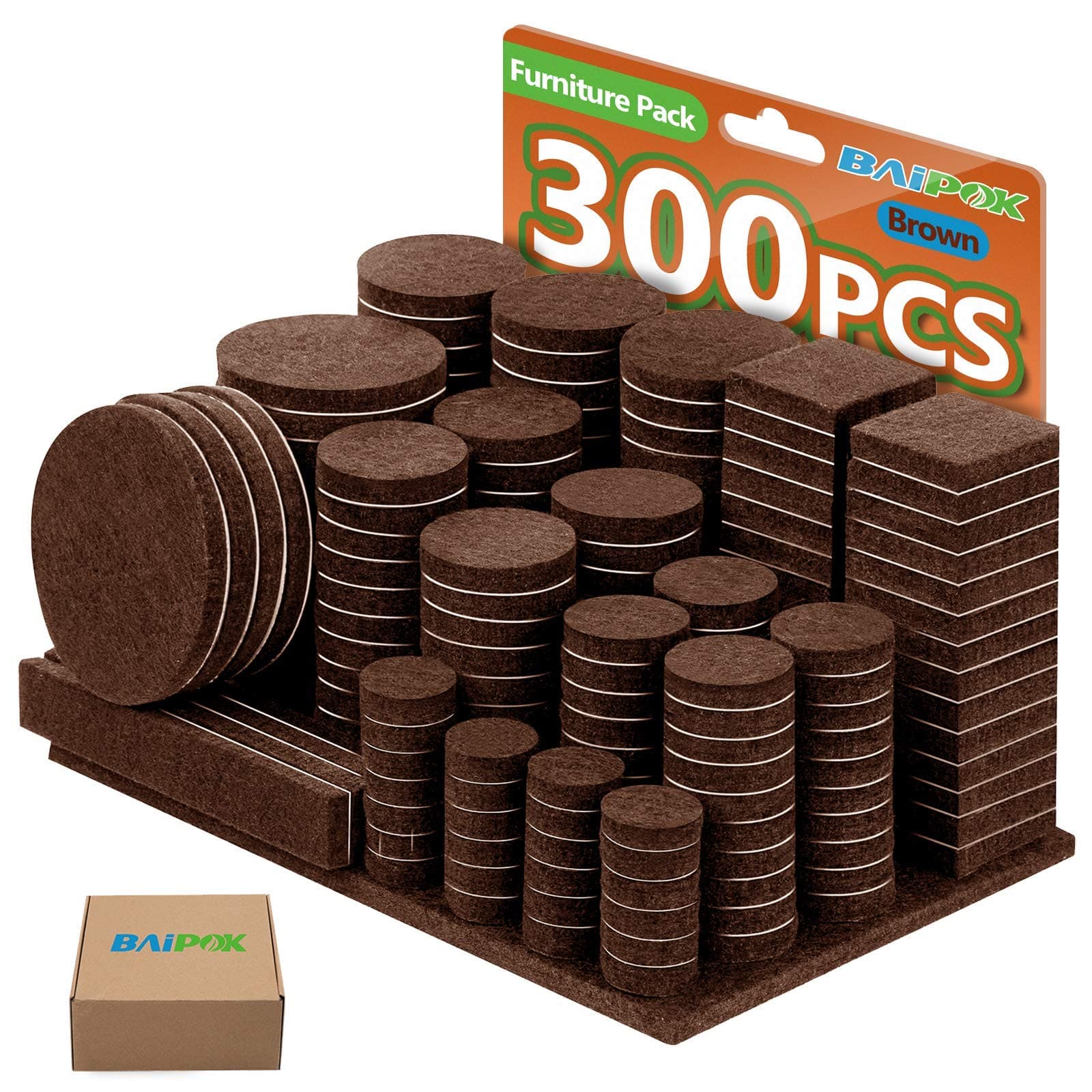 Felt Furniture Pads 300 Pack 5mm Thick Furniture Felt Pads Self Adhesive Anti Scratch Furniture Floor Protectors on Hardwood Tile Floors with 60 Pcs Cabinet Door Bumpers, Brown