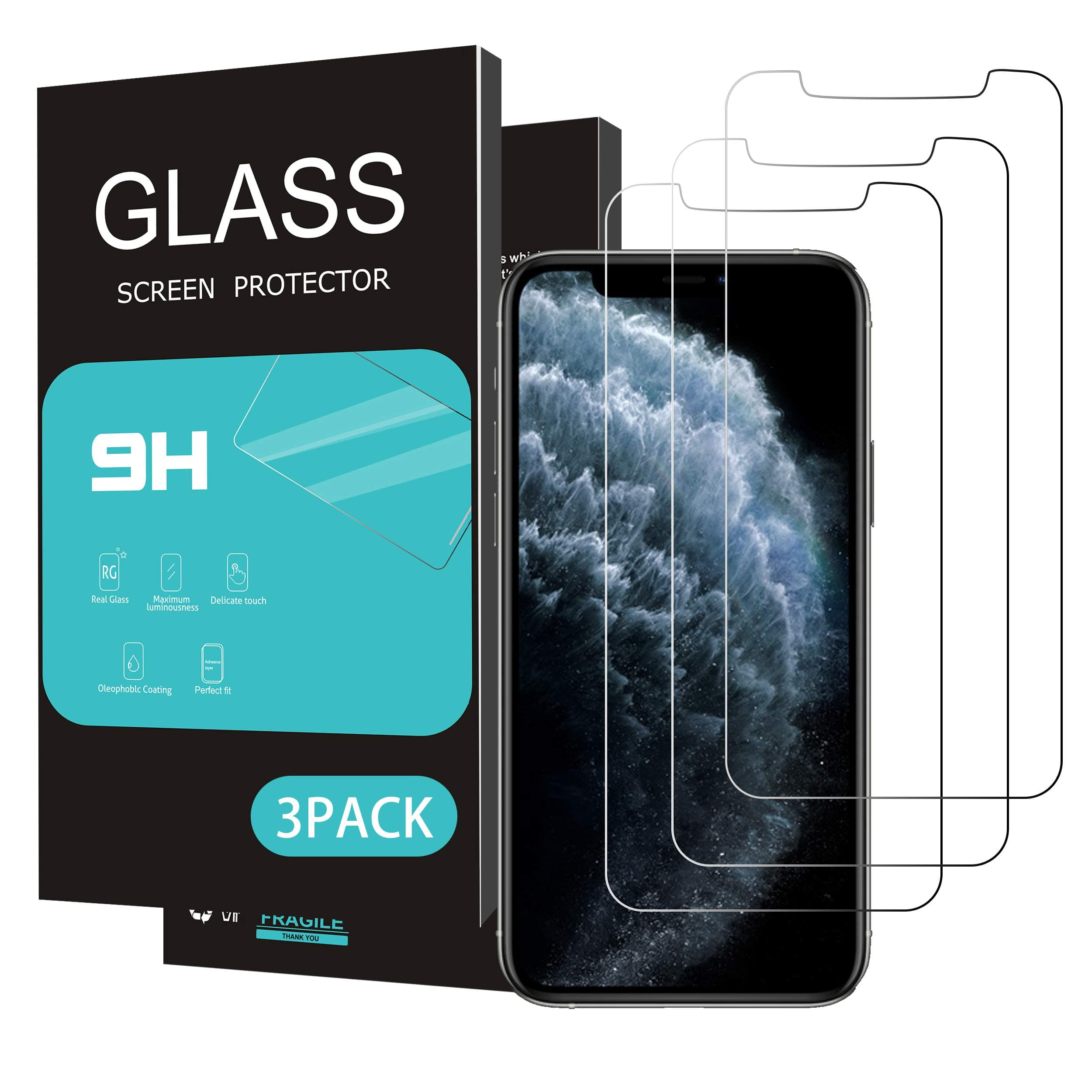 HOMEMO for iPhone 11 Pro/iPhone Xs/iPhone X Screen Protector 3 Pack 5.8 inch Display,Tempered Glass 2.5D Edge Advanced HD Clarity Work with Most Case
