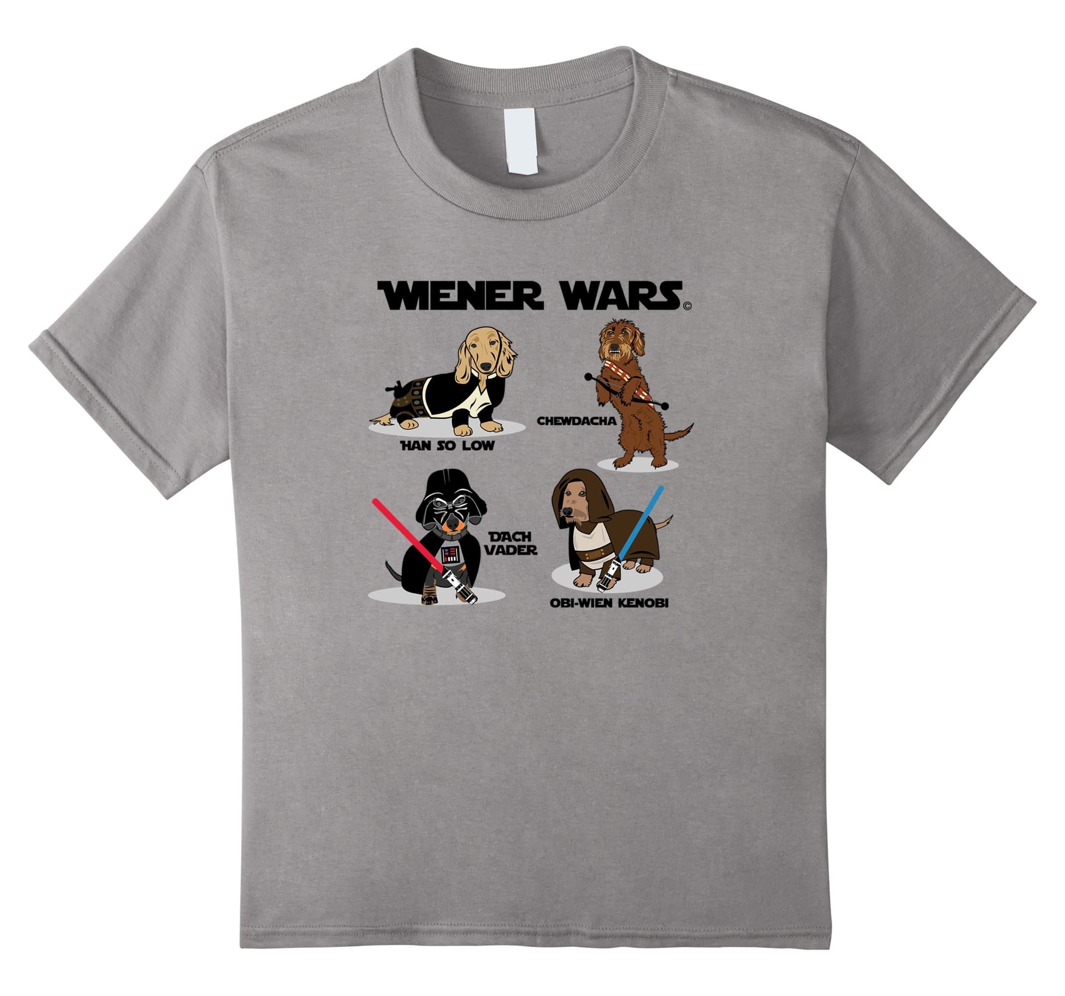 Wiener Wars Dachshund Characters T-Shirt (light colors) - Kids 10 - Slate