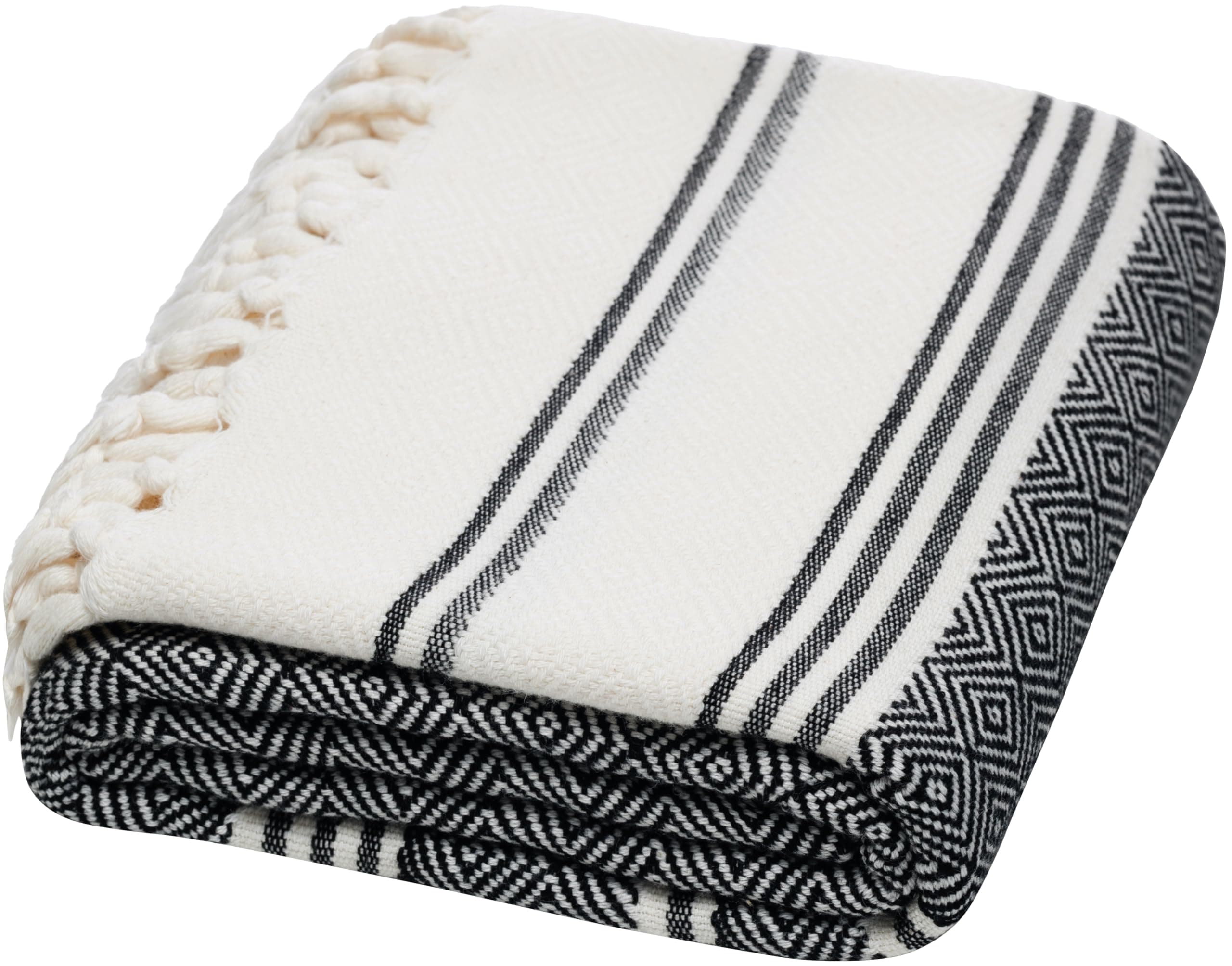 DEMMEX Certified 100% Organic Turkish Cotton Beach and Bath Towel - Hammam Peshtemal Towel, Blanket - Oversized, Quick Dry, Sand Free, Compact -Diamond Weave, Prewashed, Made in Turkey, 180x90, Black