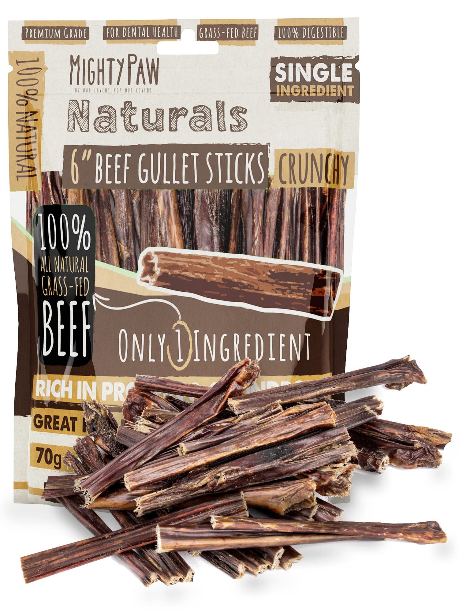 Mighty Paw - Beef Garget Sticks for Dogs | Premium Dog Treats with Meat Esophagus. Throat Sticks, Great for Large and Small Dogs, Teething & Liger Chew