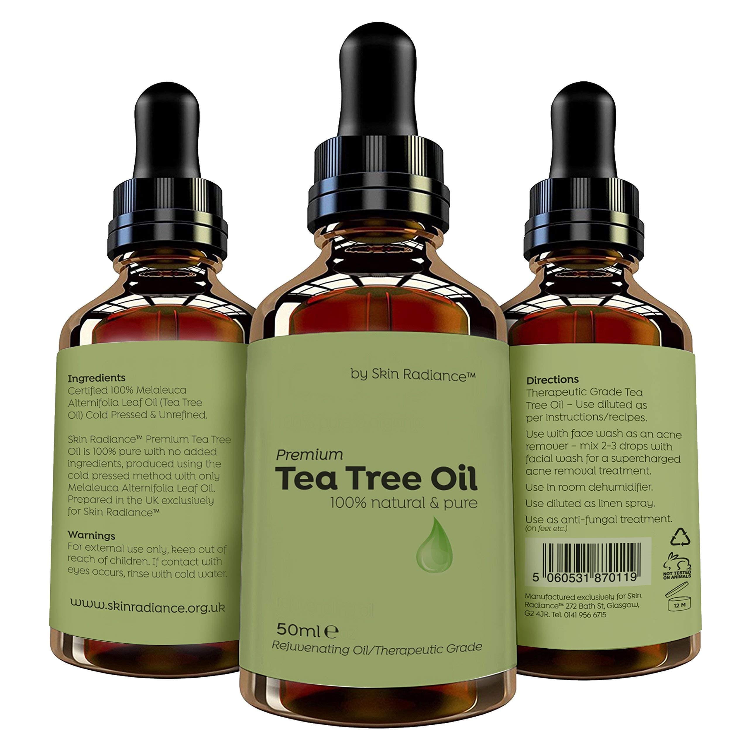 Purest Tea Tree Oil 100% Essential Oil by Skin Radiance® - Mix with Your Own Shampoo, Face/Body Wash for Fantastic Results. Treats Acne, Blemishes, Anti Fungal Nail and Foot Treatment
