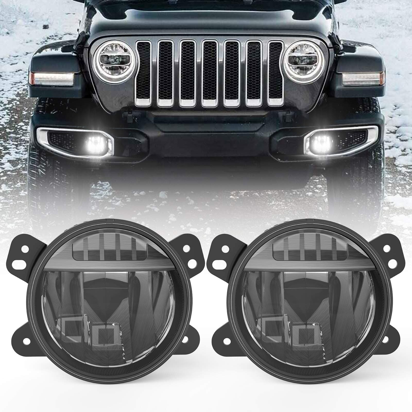 BUNKER INDUST 4" LED Fog Lights Compatible for Jeep Wrangler JL 2018 2019 2020 2021 2022 Rubicon Sahara Bumper Lights LED Fog Lamp Assembly Kit (Only Fit Plastic Bumper,Not fit Sport Models)