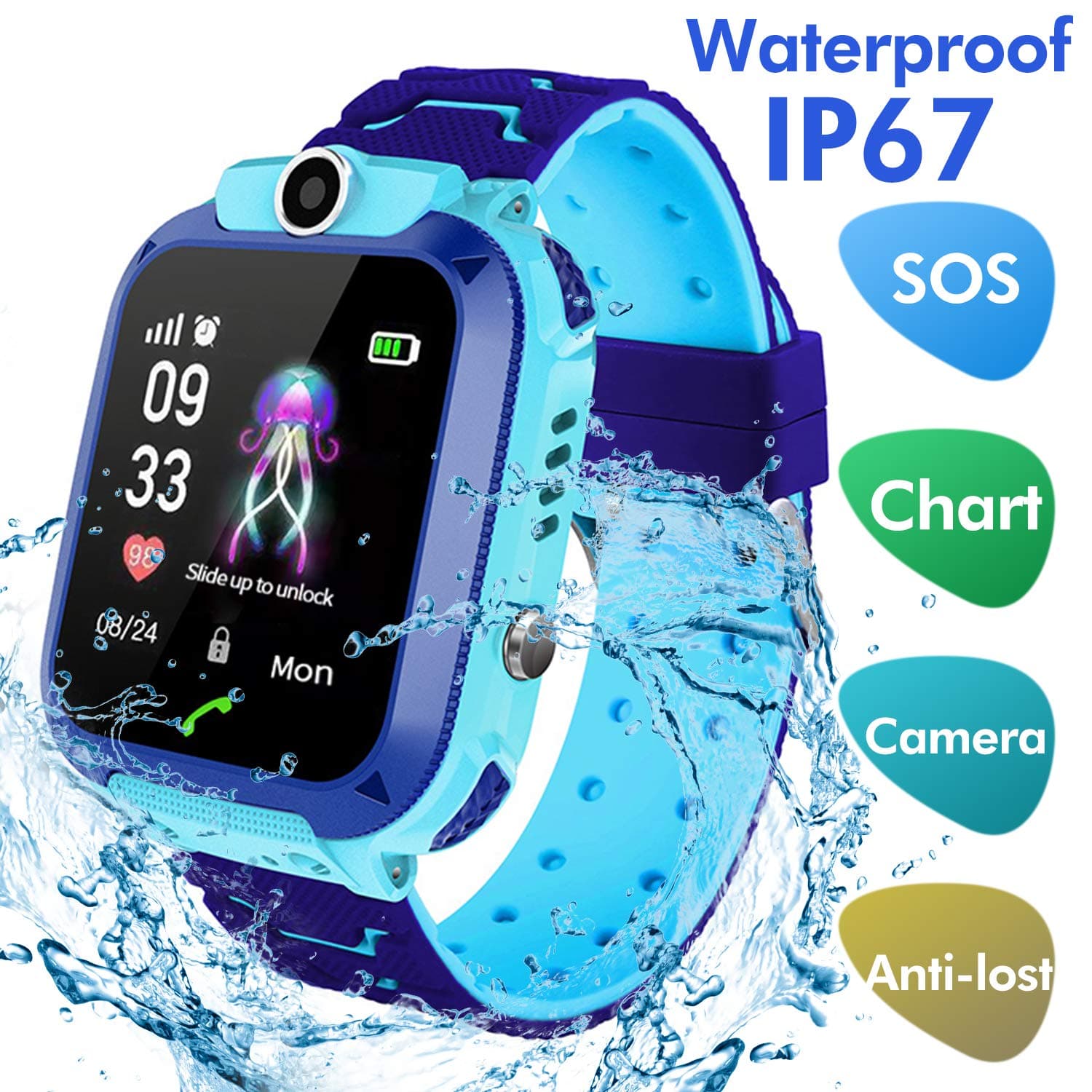 Kids Smartwatch Waterproof with SOS Camera Alarm Clock 1.44 HD Screen Games for 3-12 Year Old Boys Girls Great Gift
