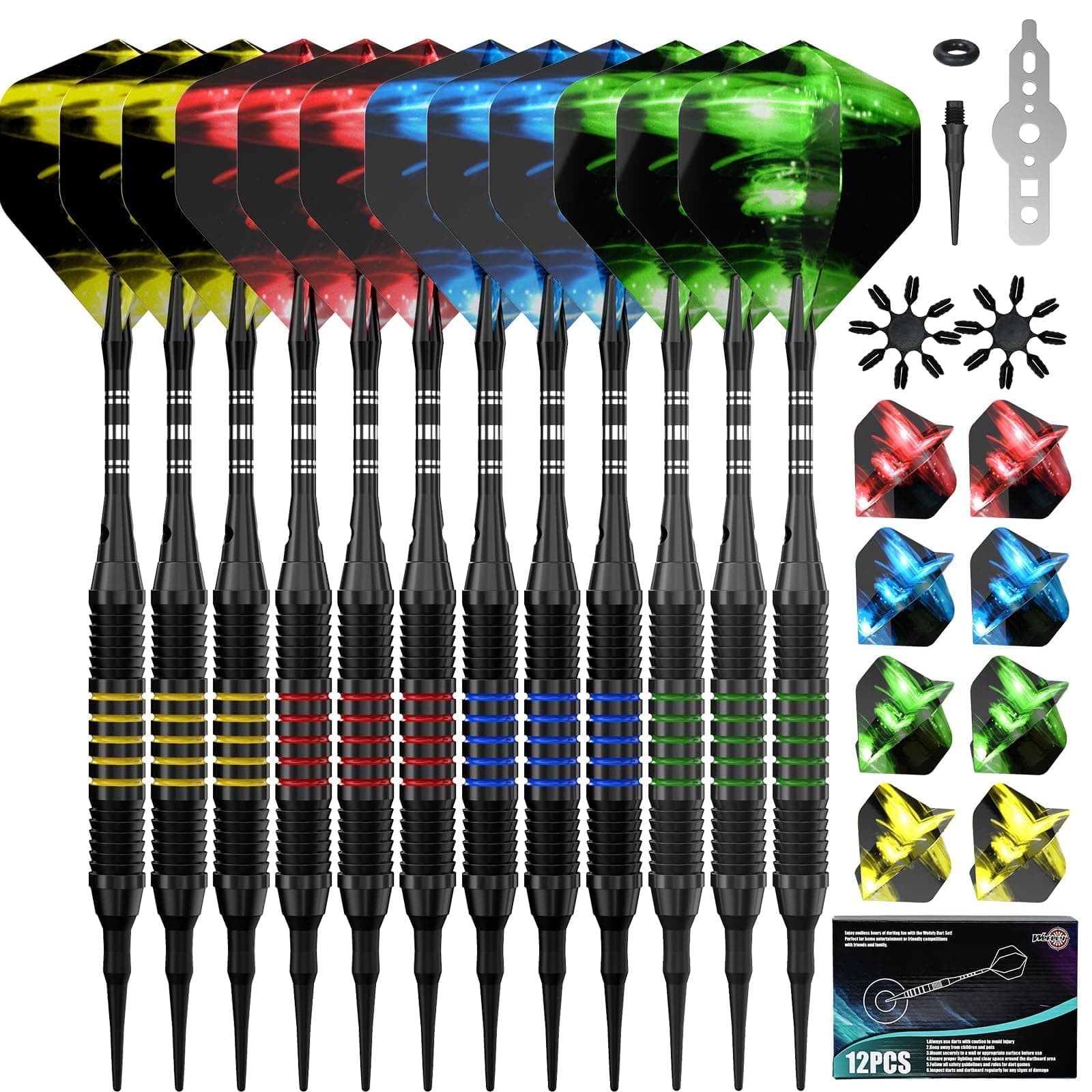 Darts Plastic Tip, Soft Tip Darts Set, Plastic Tipped Dart, Professional Plastic Dart Set for Electronic Dartboard, 6 Pcs 18 Grams
