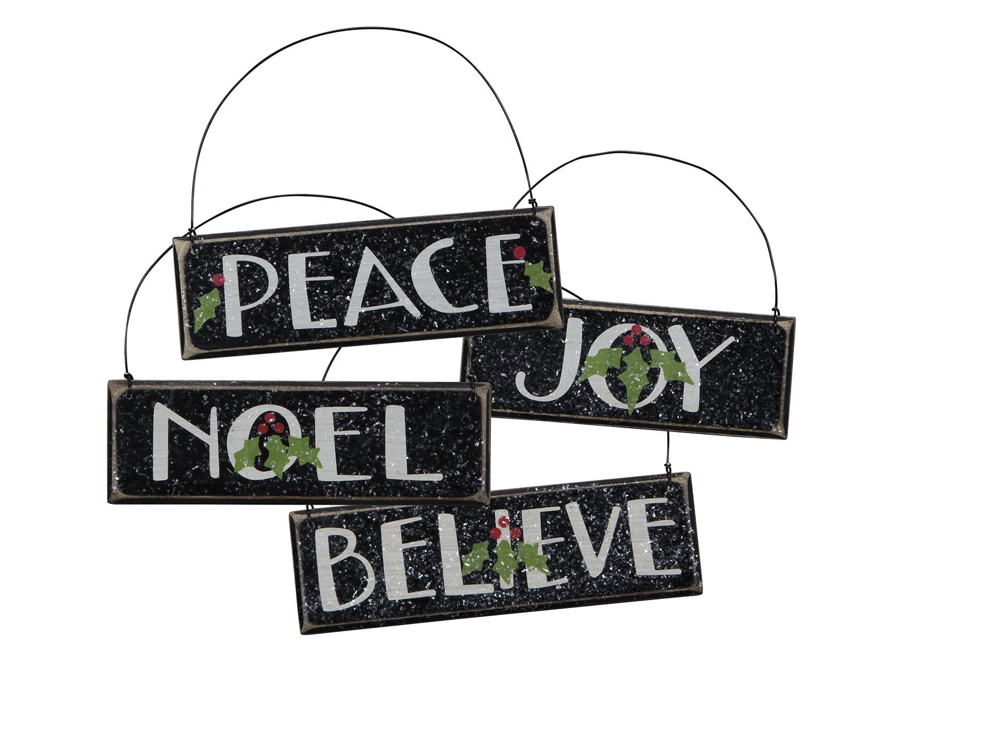 Ornaments - Holiday Peace, Noel, Joy, Believe Christmas Set of 4