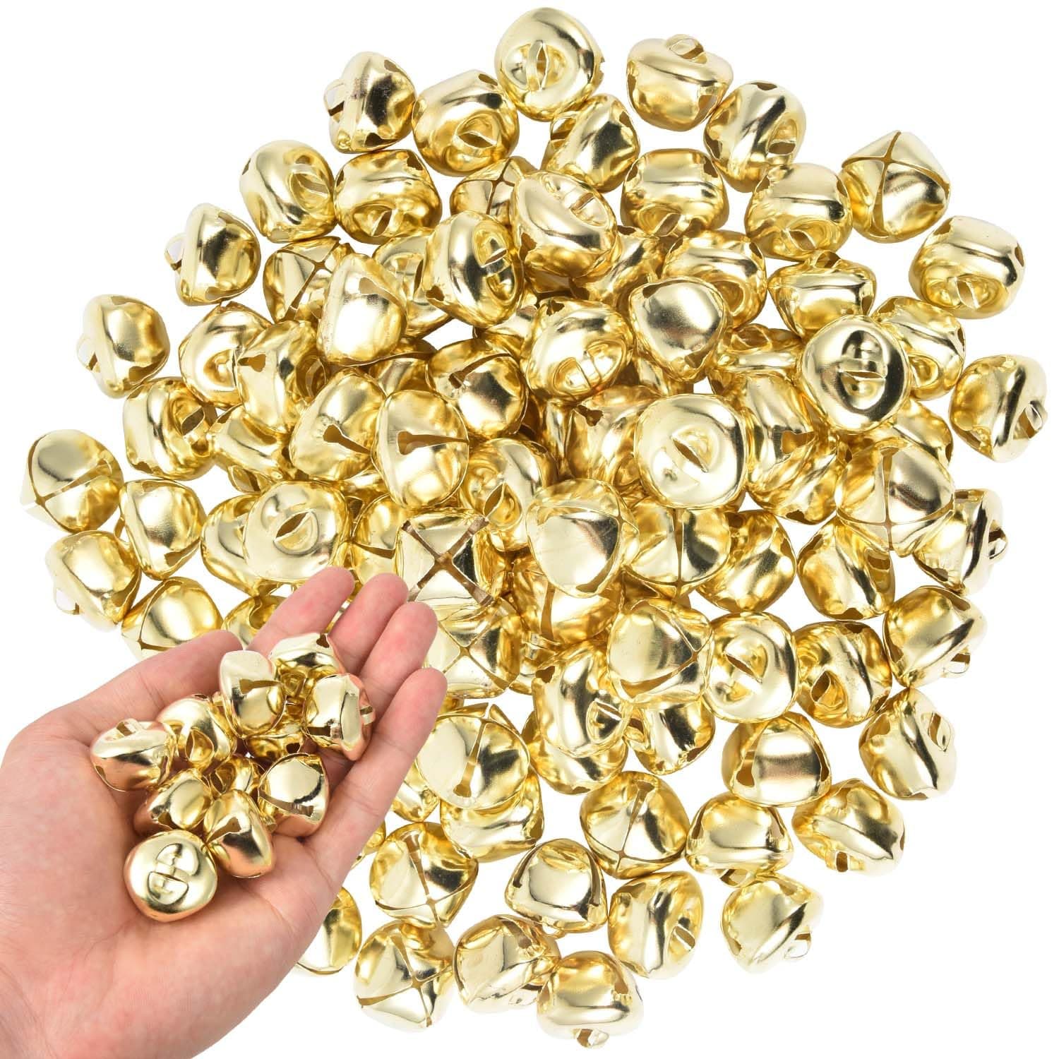 100 Pcs Jingle Bells Bulk, 1 Inch Craft Bells for DIY Christmas Home Decoration (Gold)